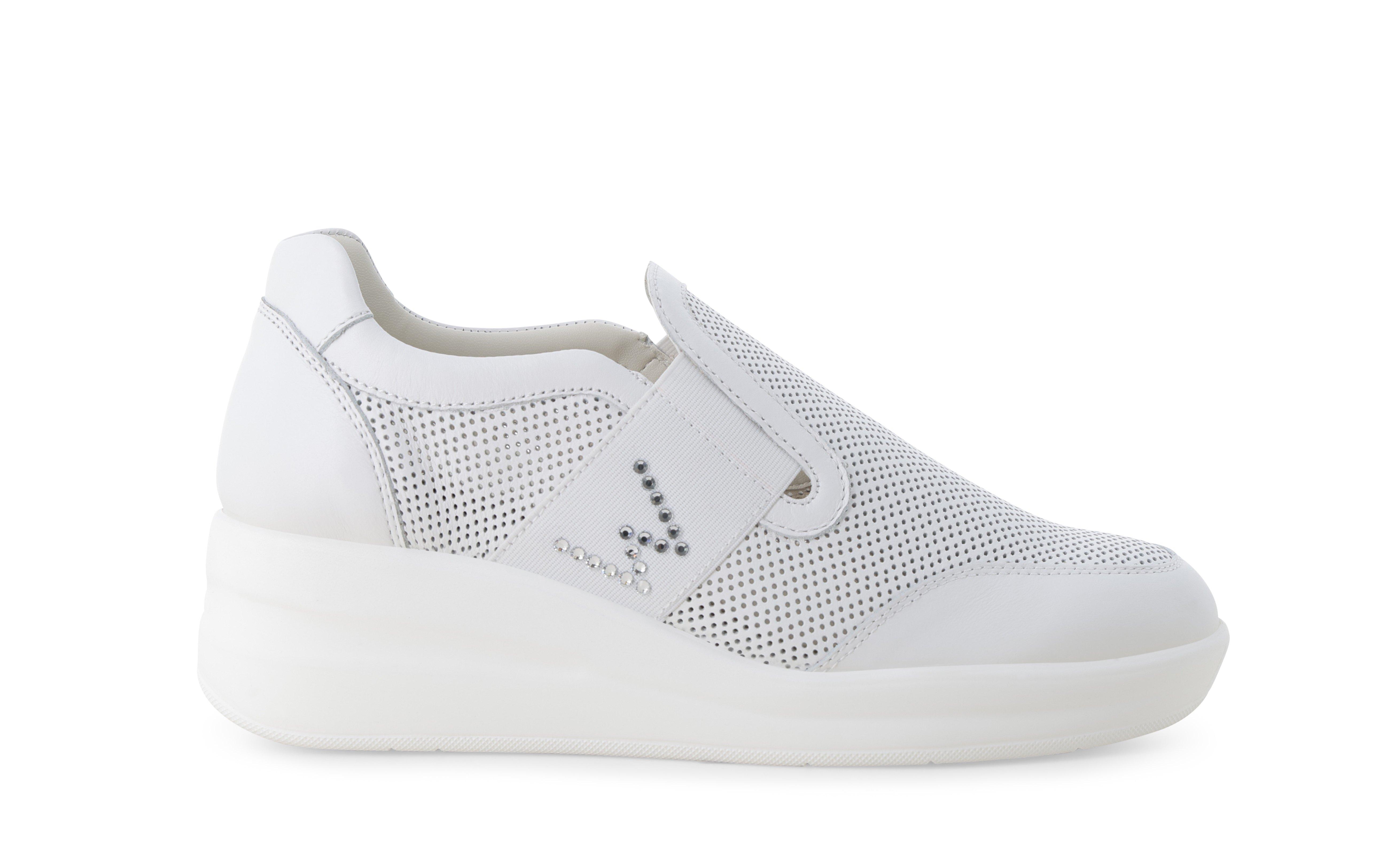 Sneaker slip-on in pelle bianco traforato con strass r20255q 41