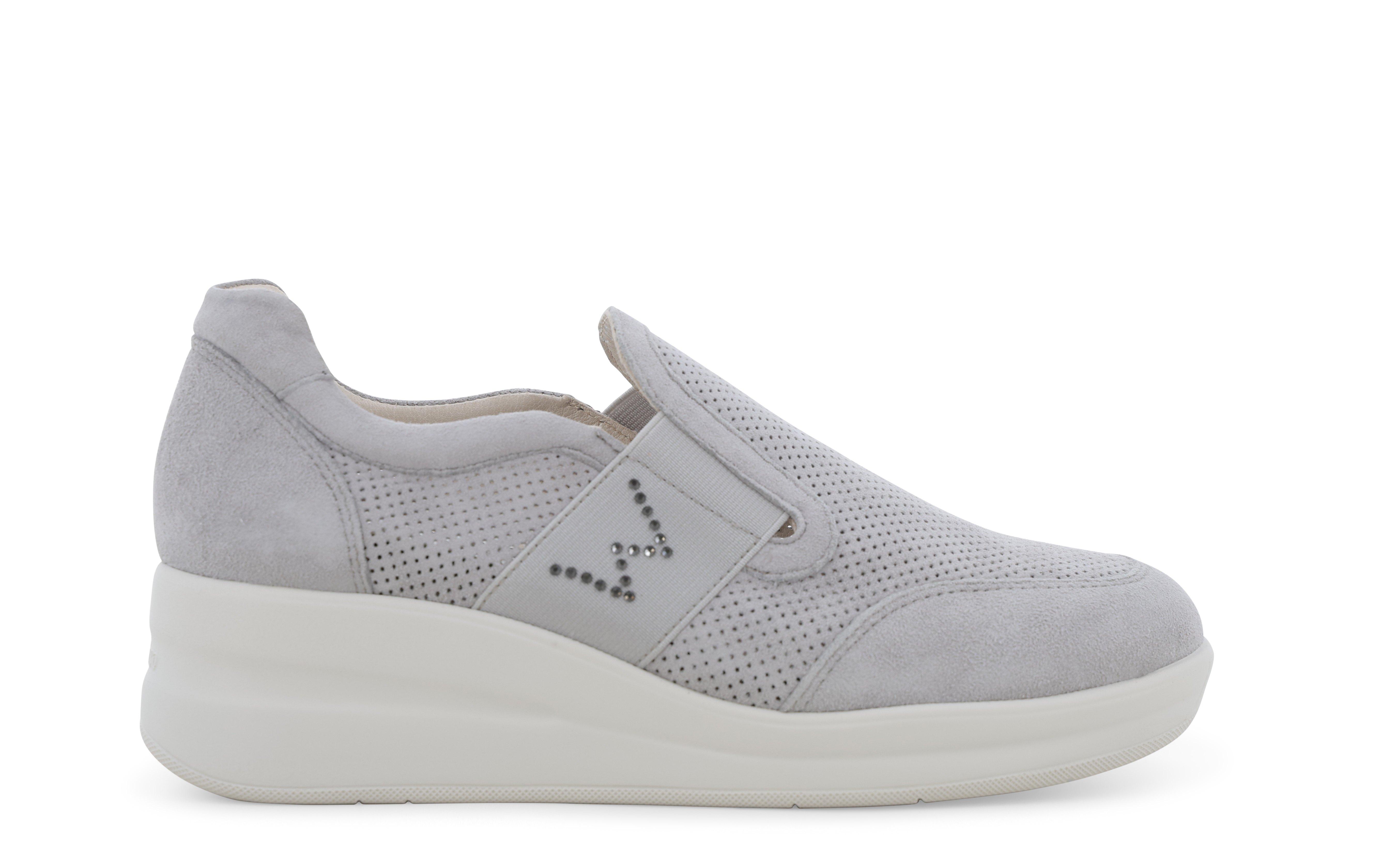 Sneaker slip-on grigio chiaro jeans con elastico e strass r20255q 37