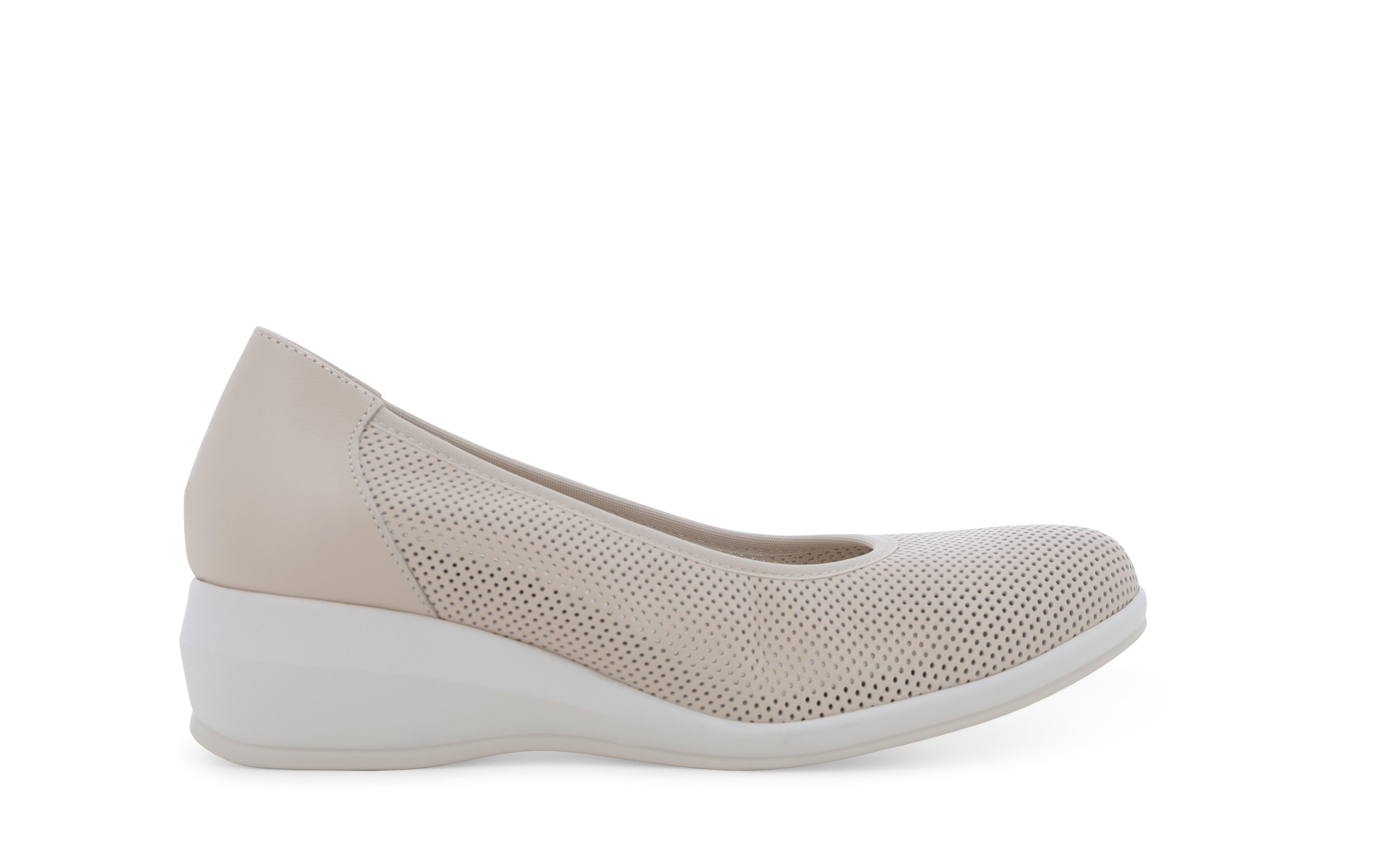Décolleté zeppa comfort in pelle beige traforata r30611q