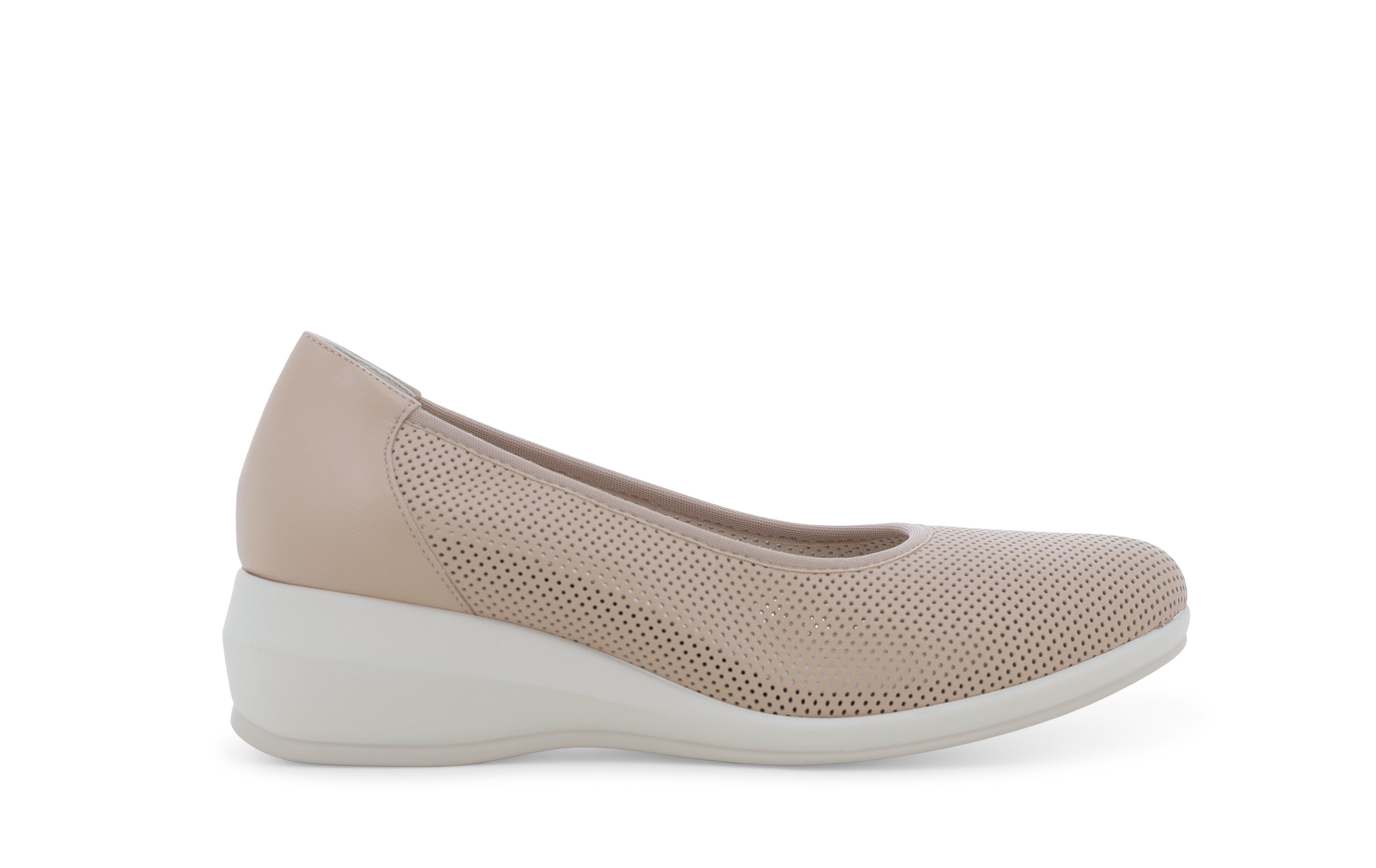 Décolleté zeppa comfort in pelle rosa cipria traforata r30611q 37