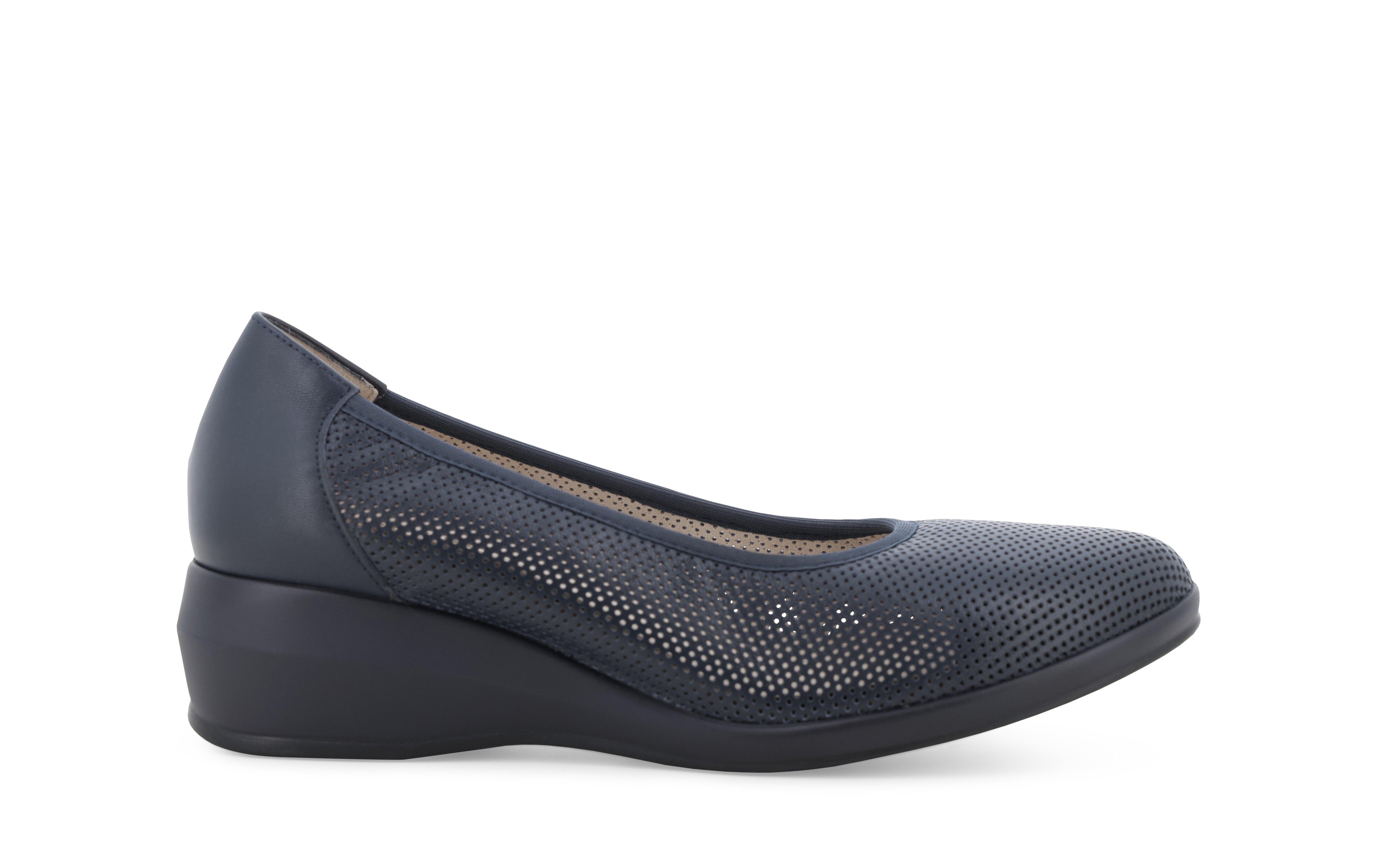Décolleté zeppa comfort in pelle blu navy traforata r30611q 43