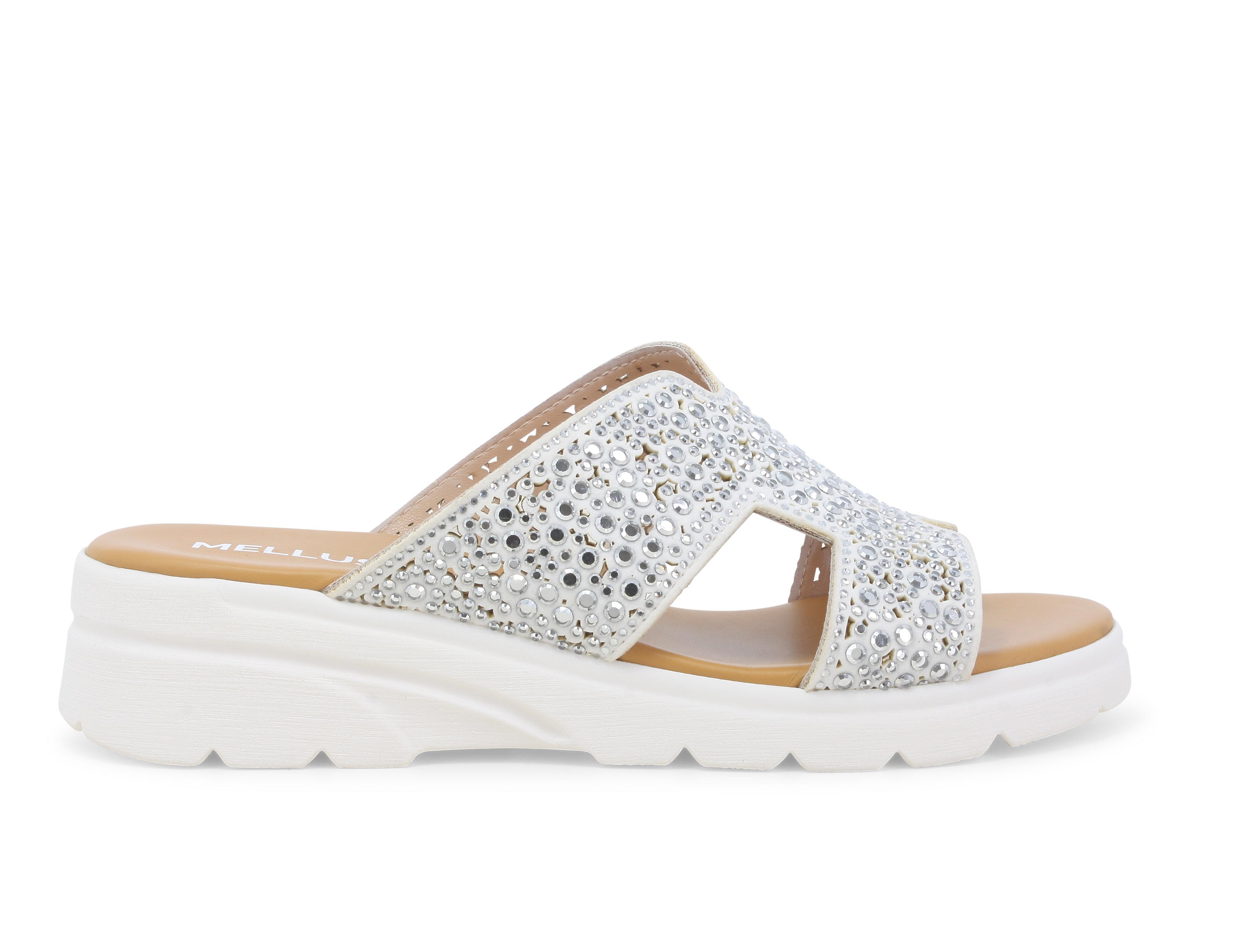 Ciabatta sportiva con zeppa e strass argento r80232q 38