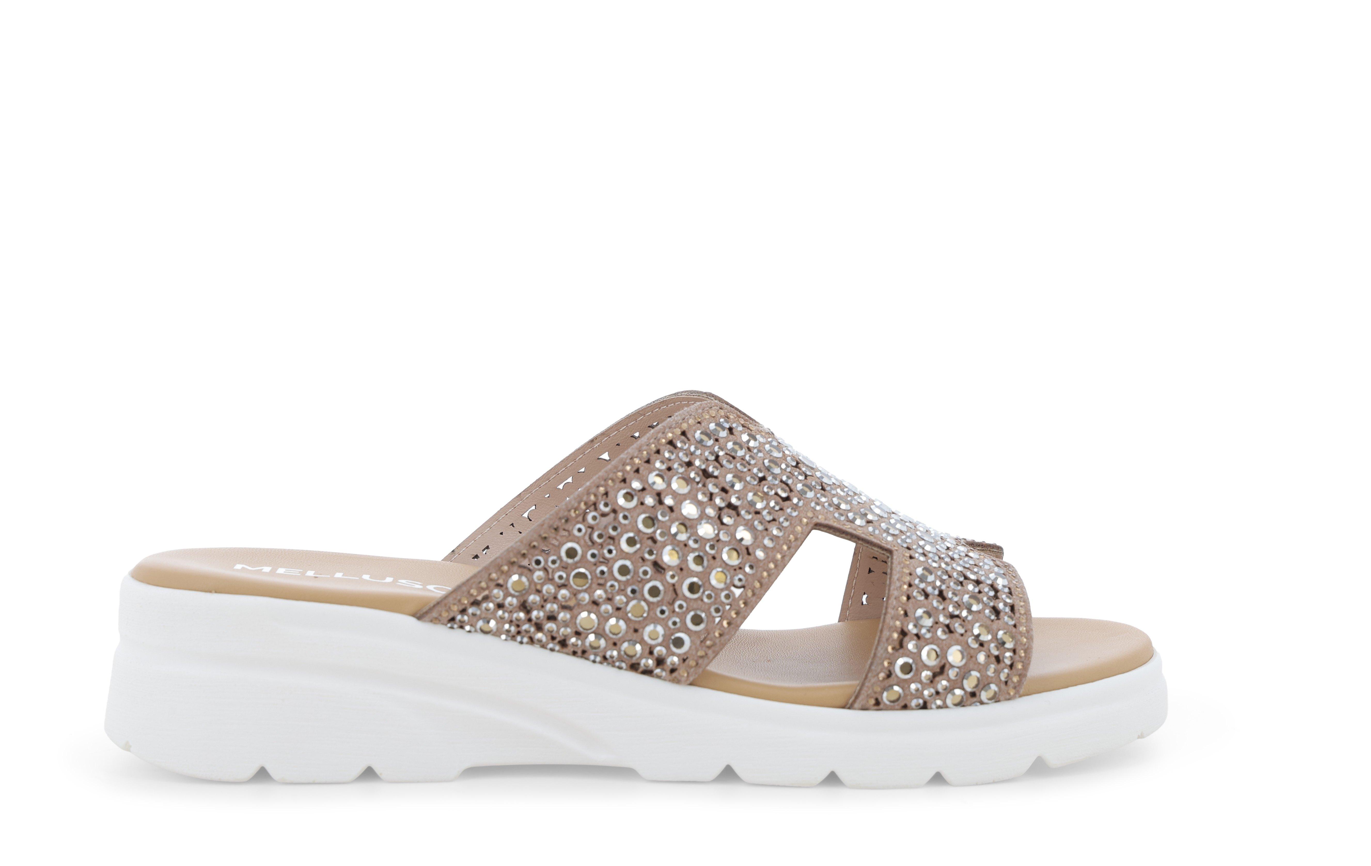 Ciabatta sportiva con zeppa e strass marrone r80232q 36