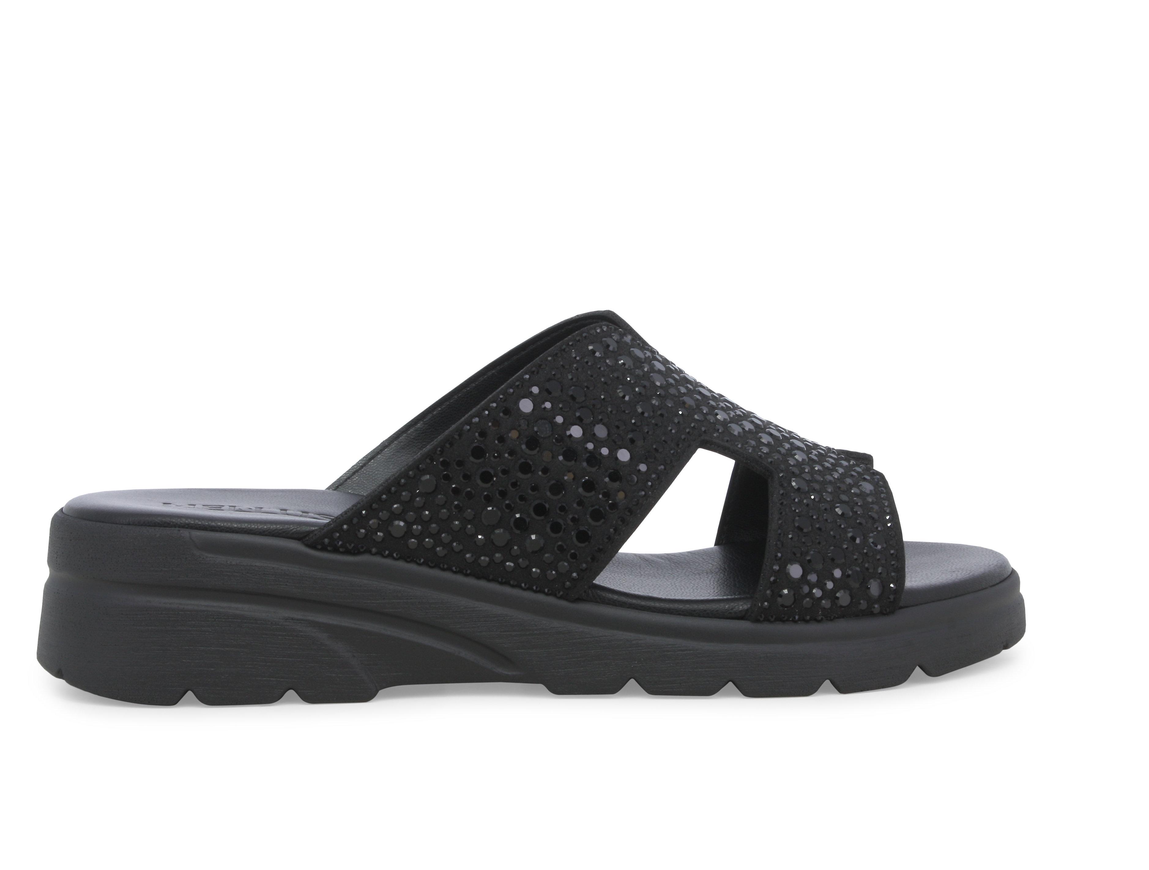 Ciabatta sportiva con zeppa e strass nero r80232q 40