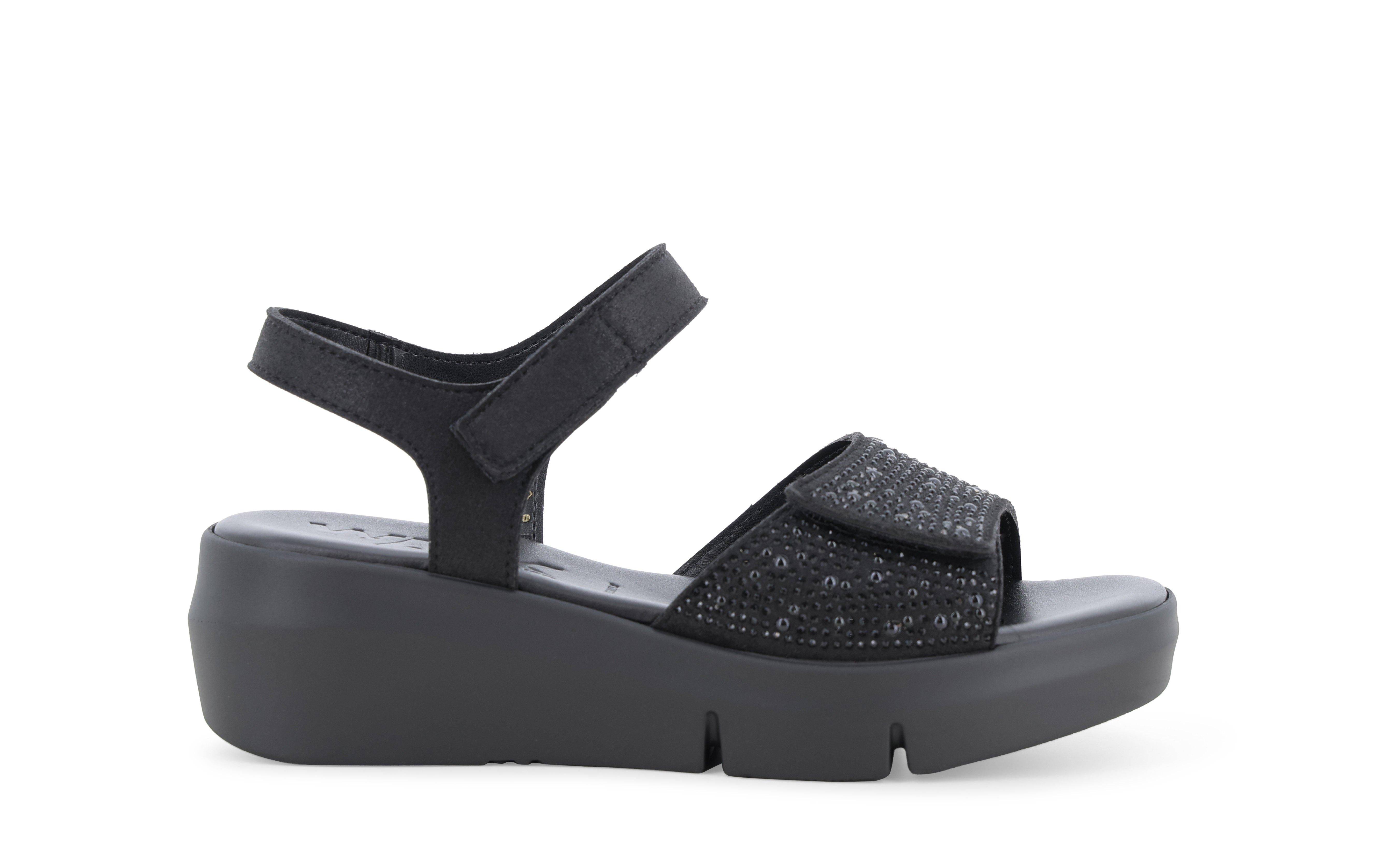 Sandalo donna comodo con velcro in camoscio nero r80439q 40