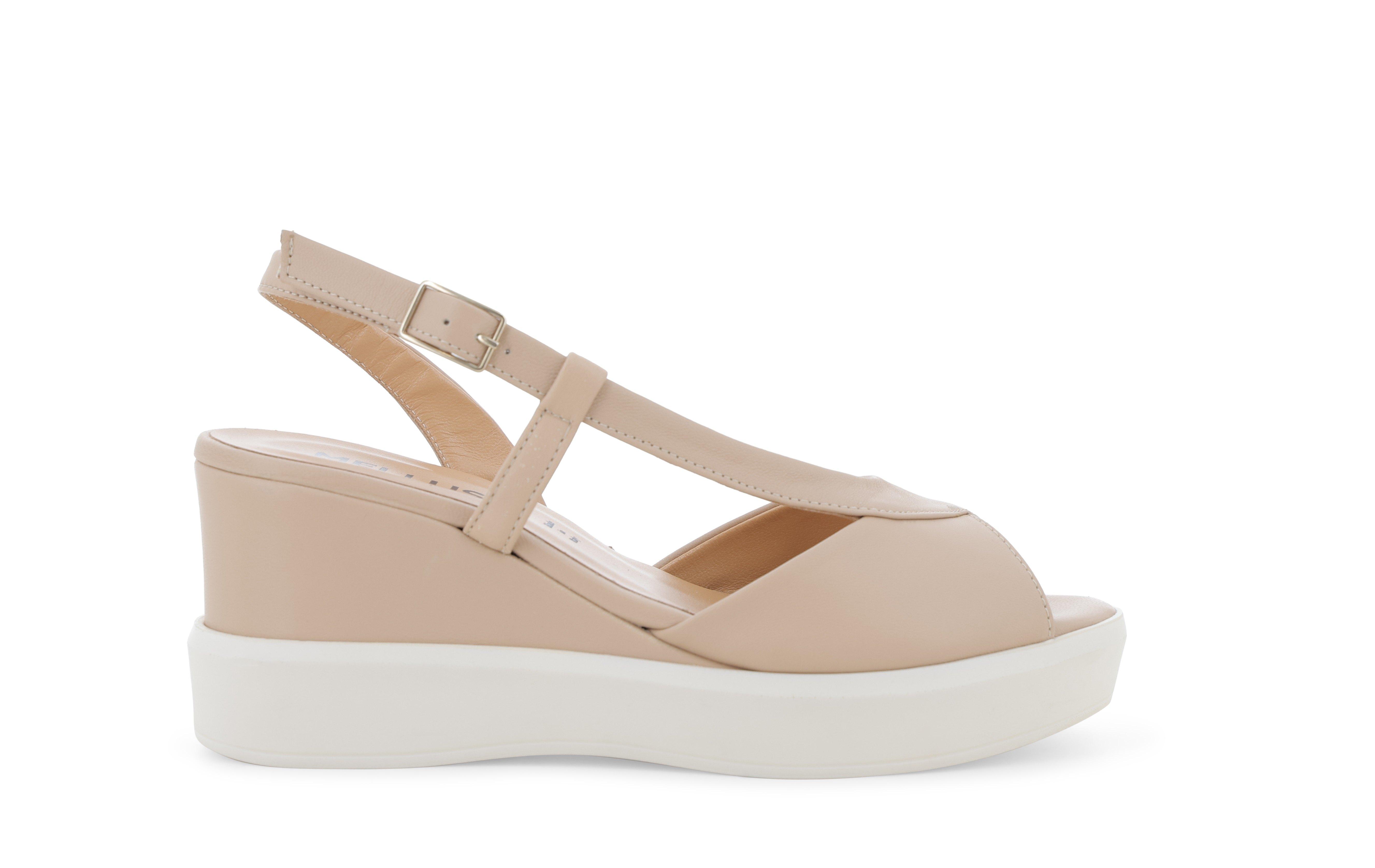Sandalo donna con zeppa comoda in pelle beige r80547q 41