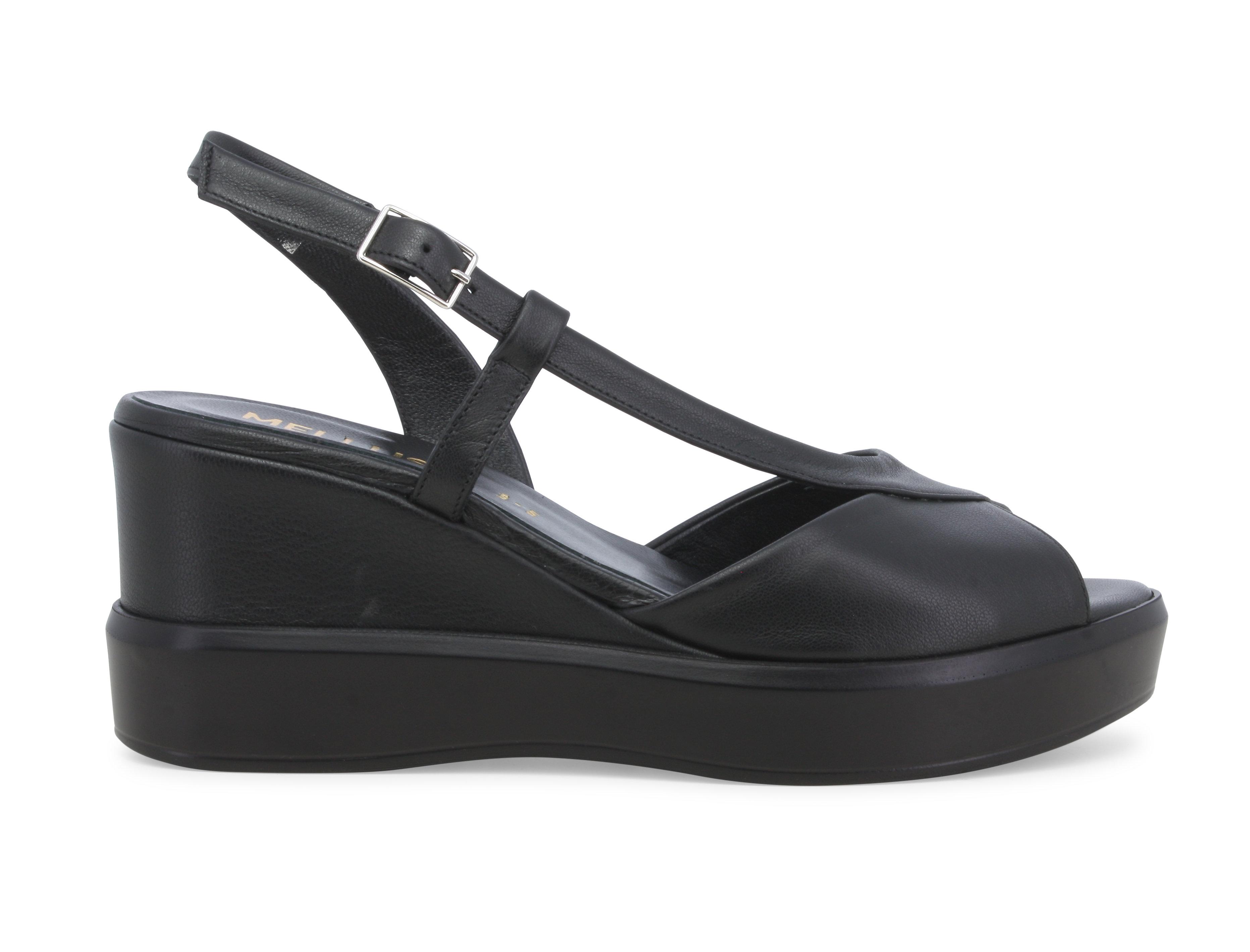 Sandalo donna con zeppa comoda in pelle nero r80547q