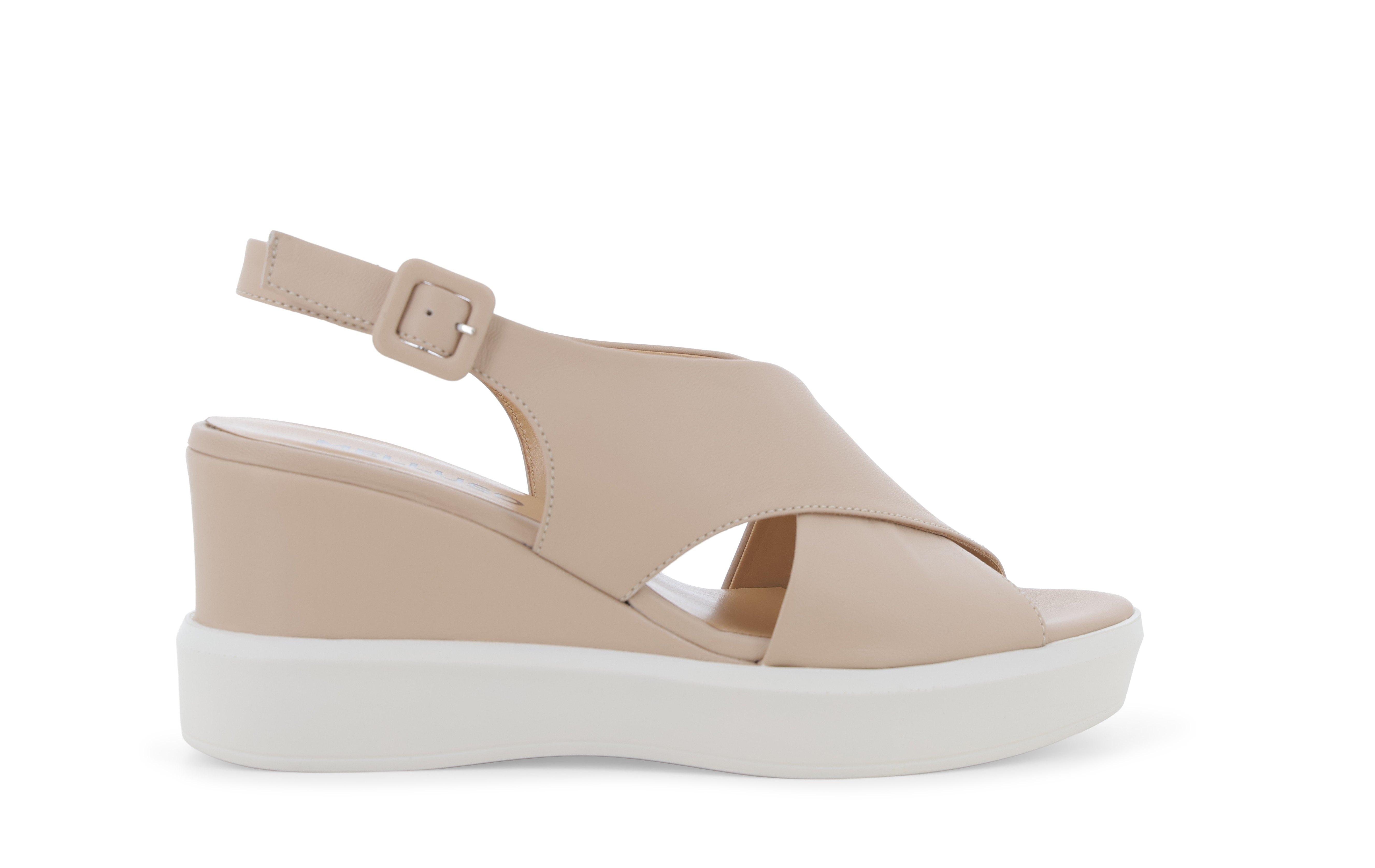 Sandalo donna zeppa comoda in pelle beige r80548q 37