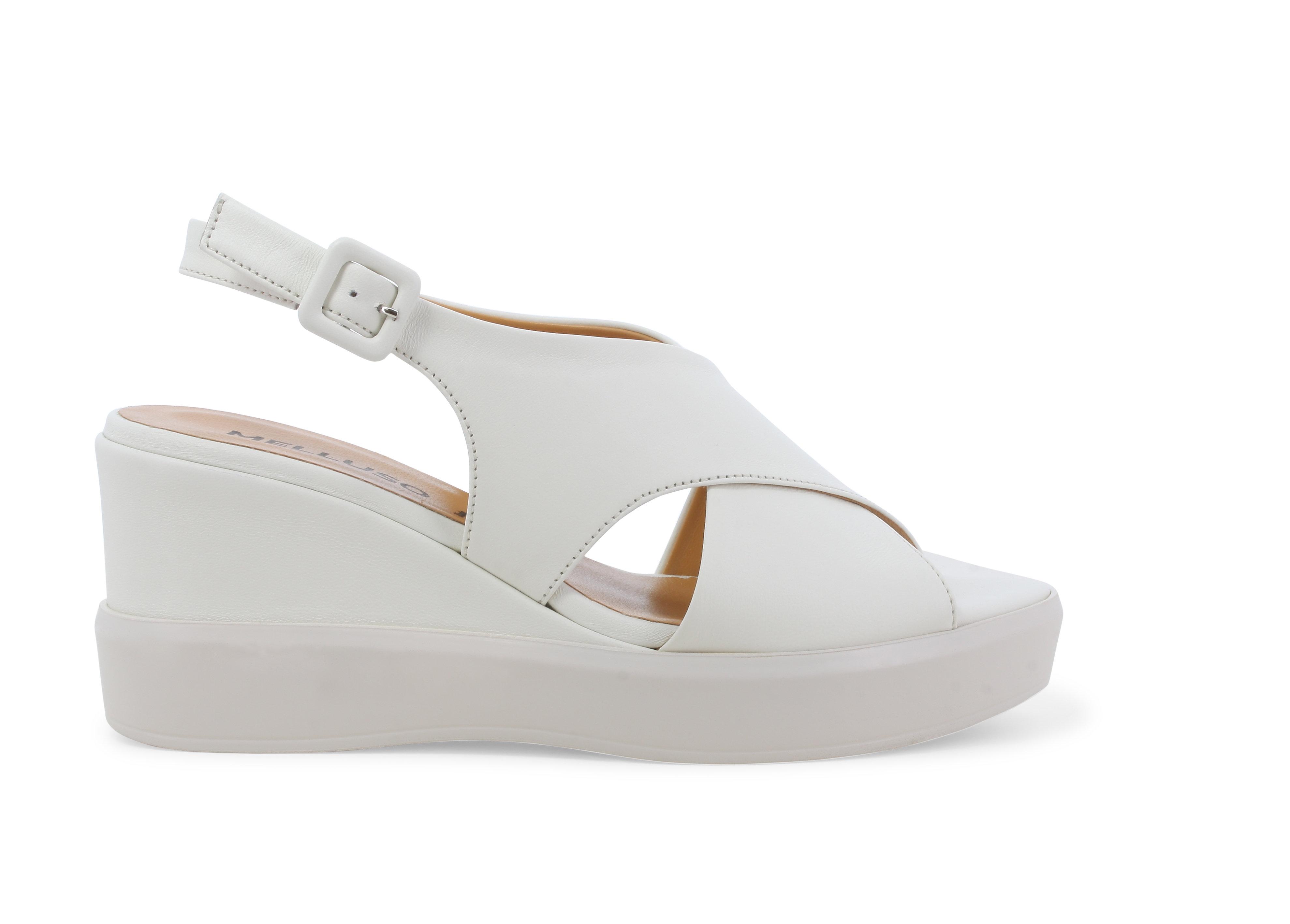 Sandalo donna zeppa comoda in pelle bianco r80548q