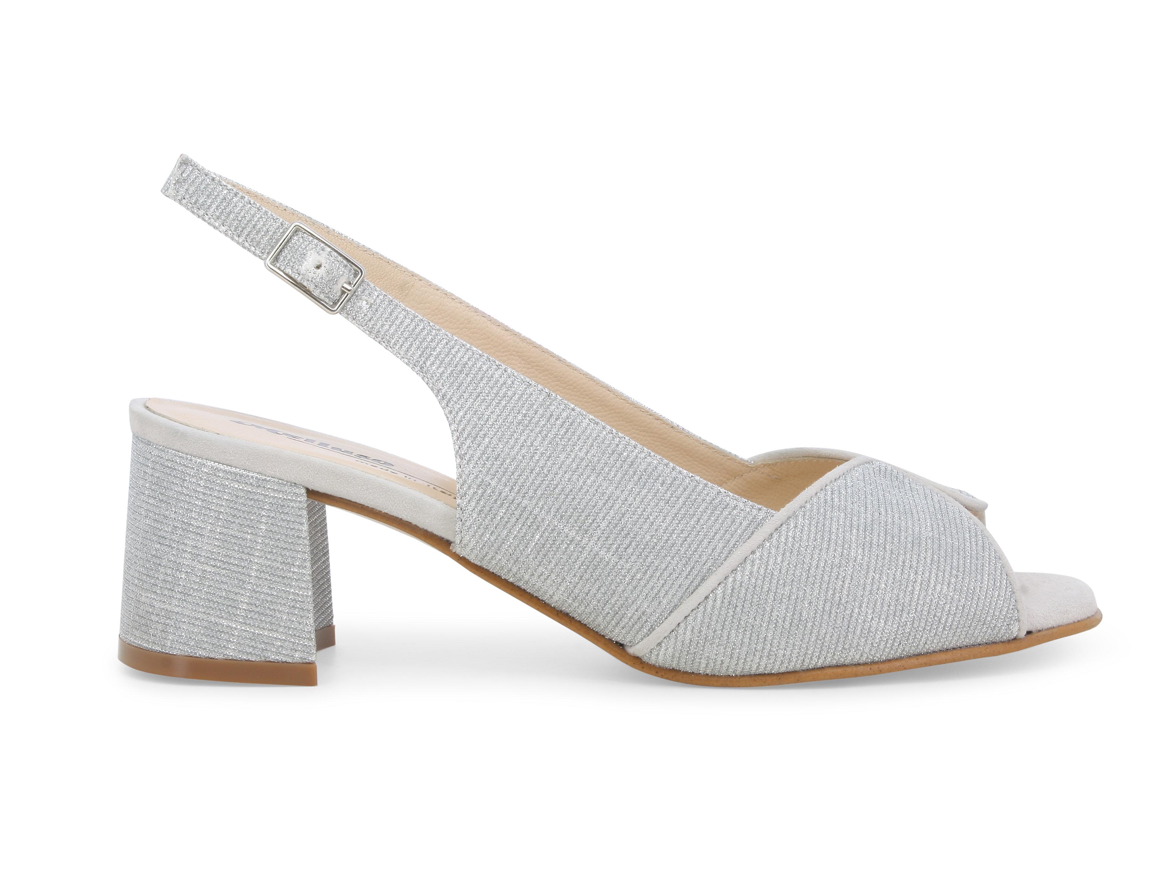 Sandalo comodo elegante in tessuto argento glitterato s634q 36.5