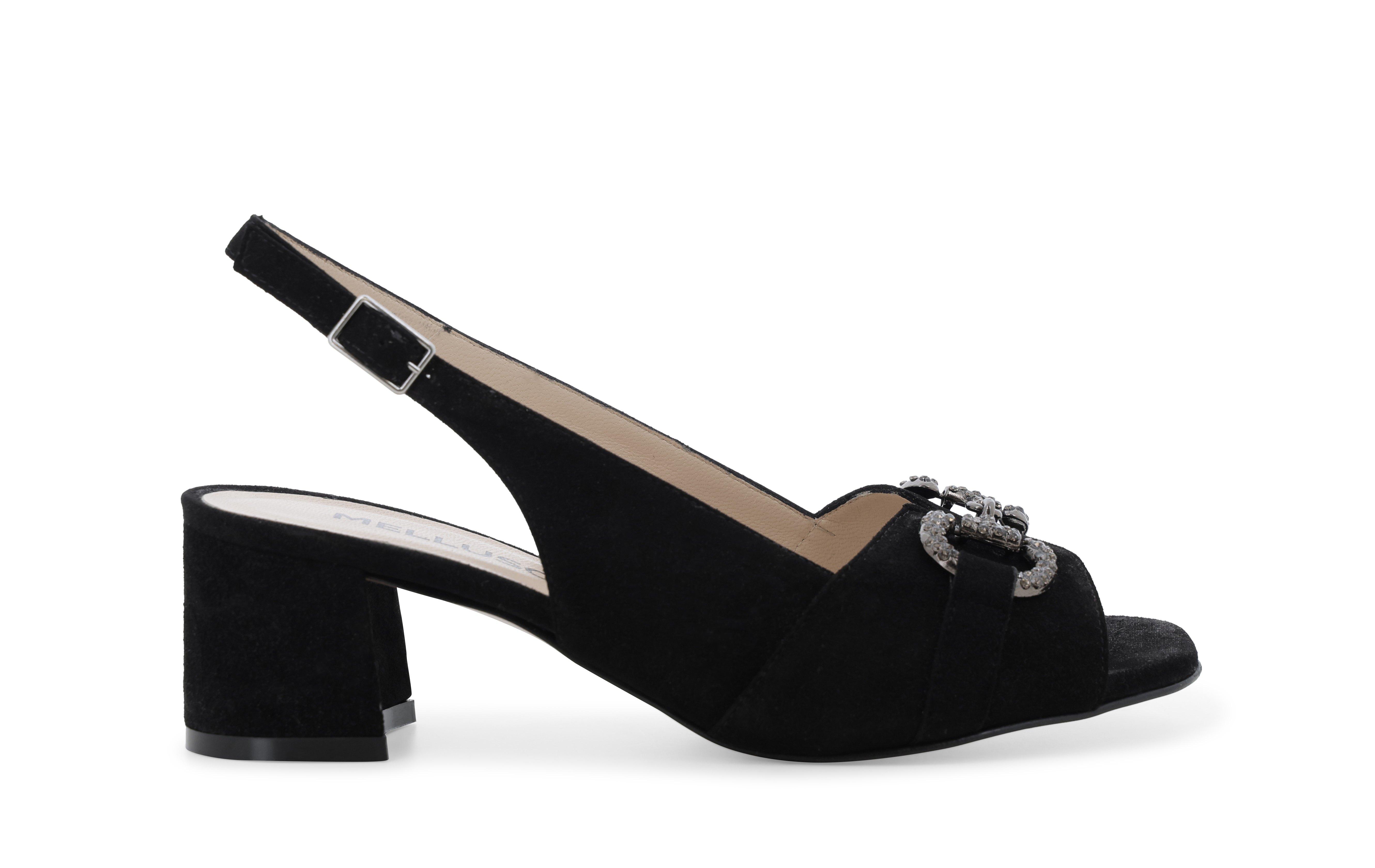 Sandalo slingback in camoscio nero con fibbia gioiello s641q 37.5