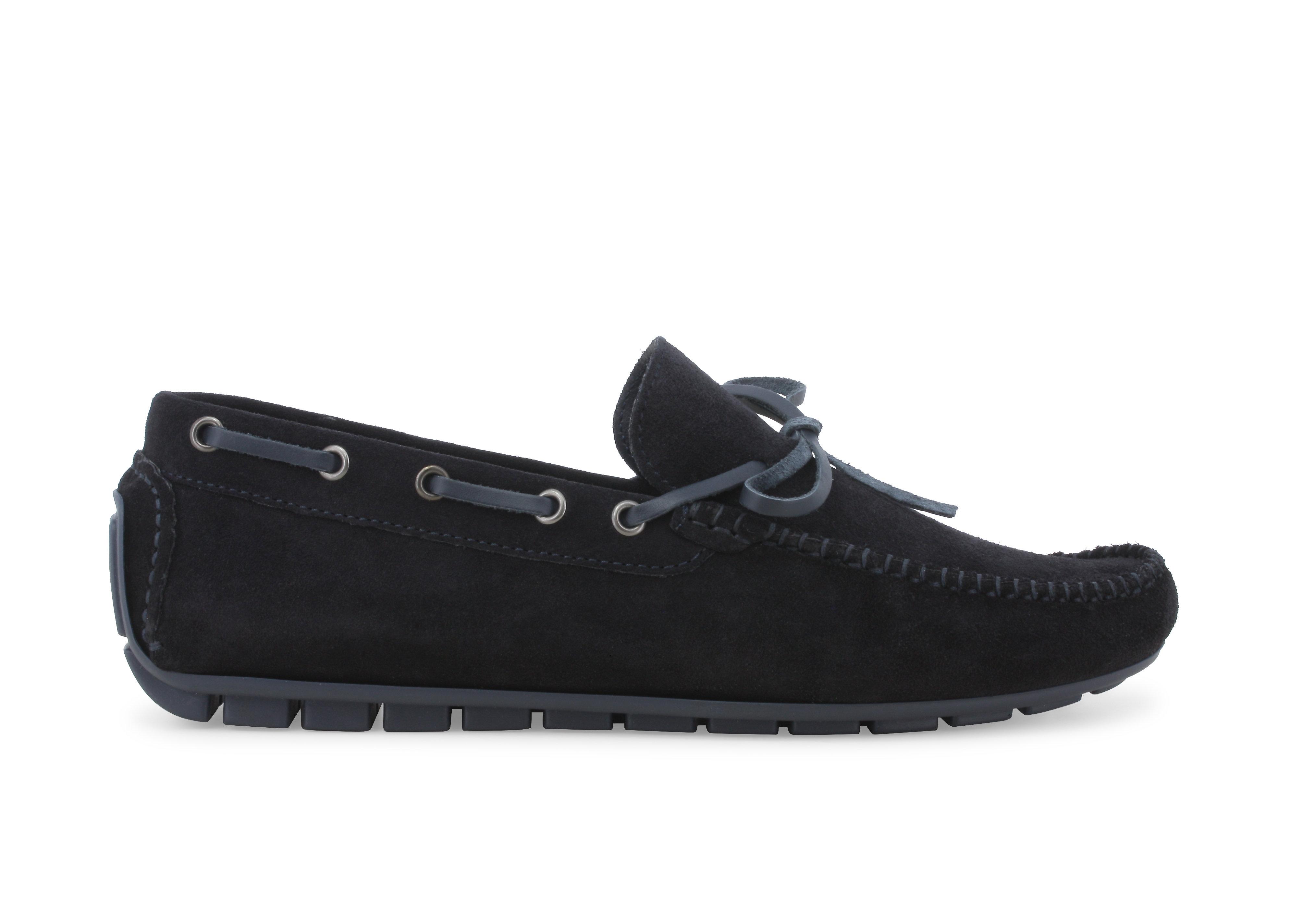 Mocassino caro shoe in camoscio nero con laccetti u16007q 44