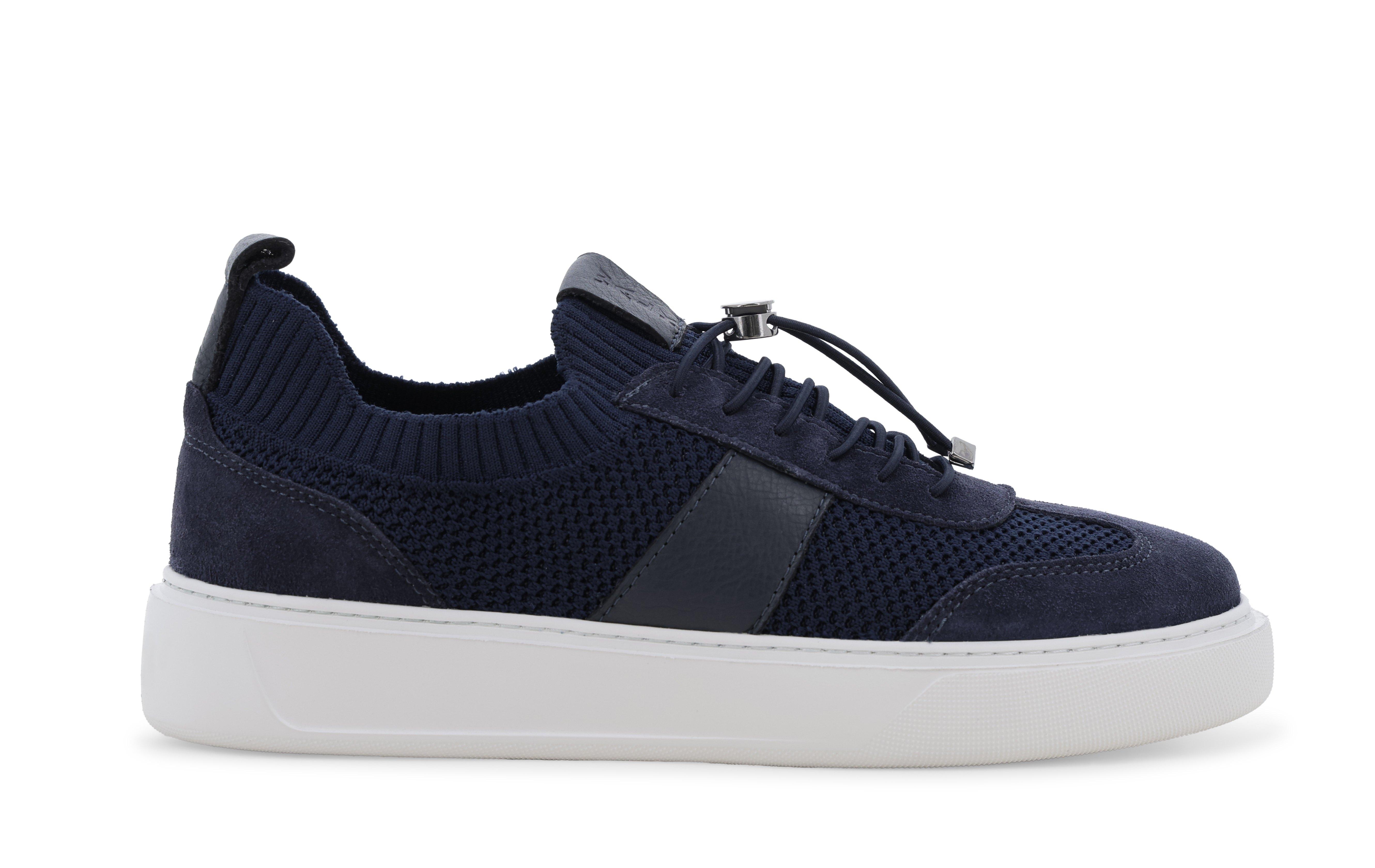 Sneaker uomo in tessuto knit blu navy con lacci elastici u56176 40