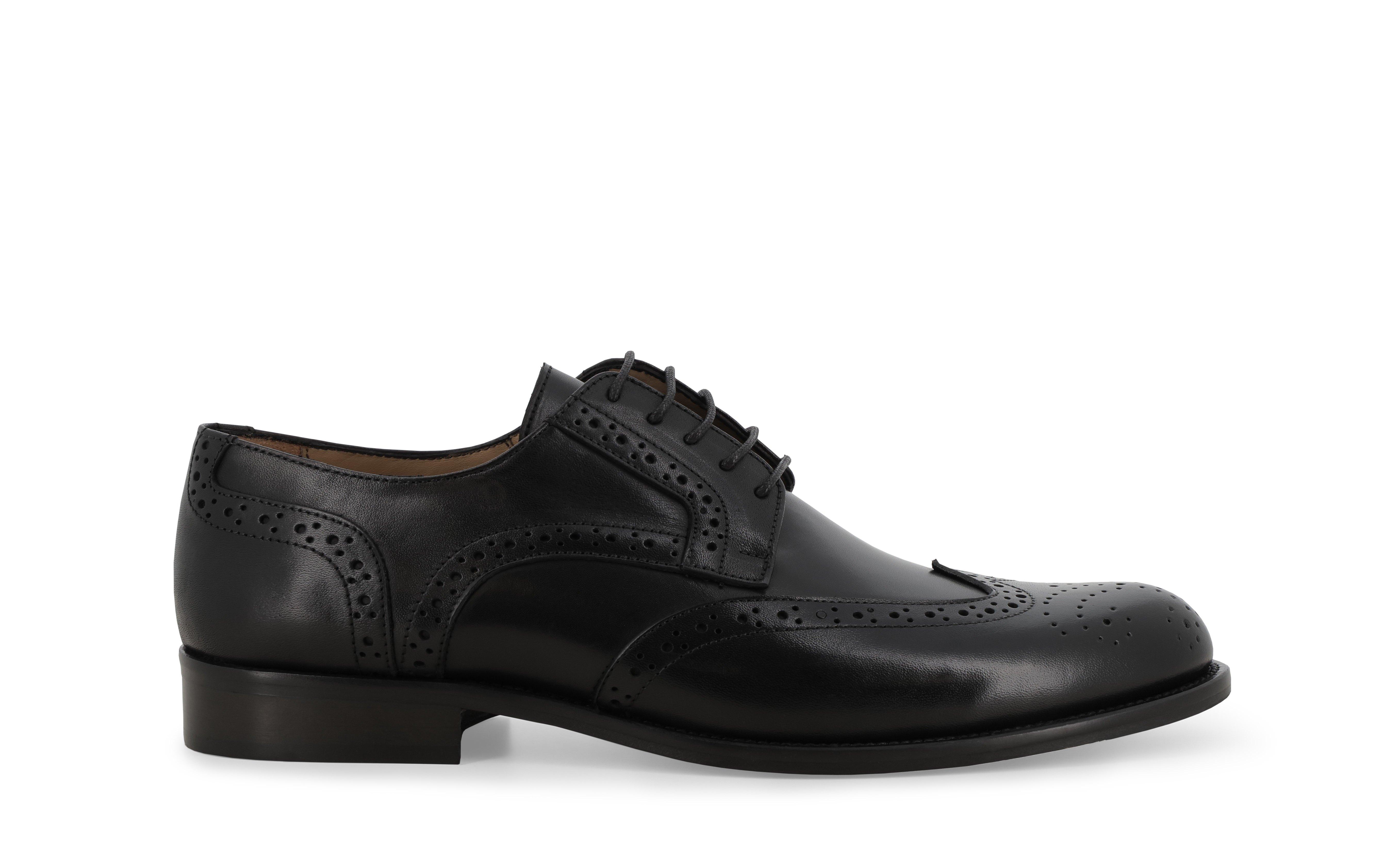 Scarpa derby full brogue in pelle nero modello wingtip classico 45