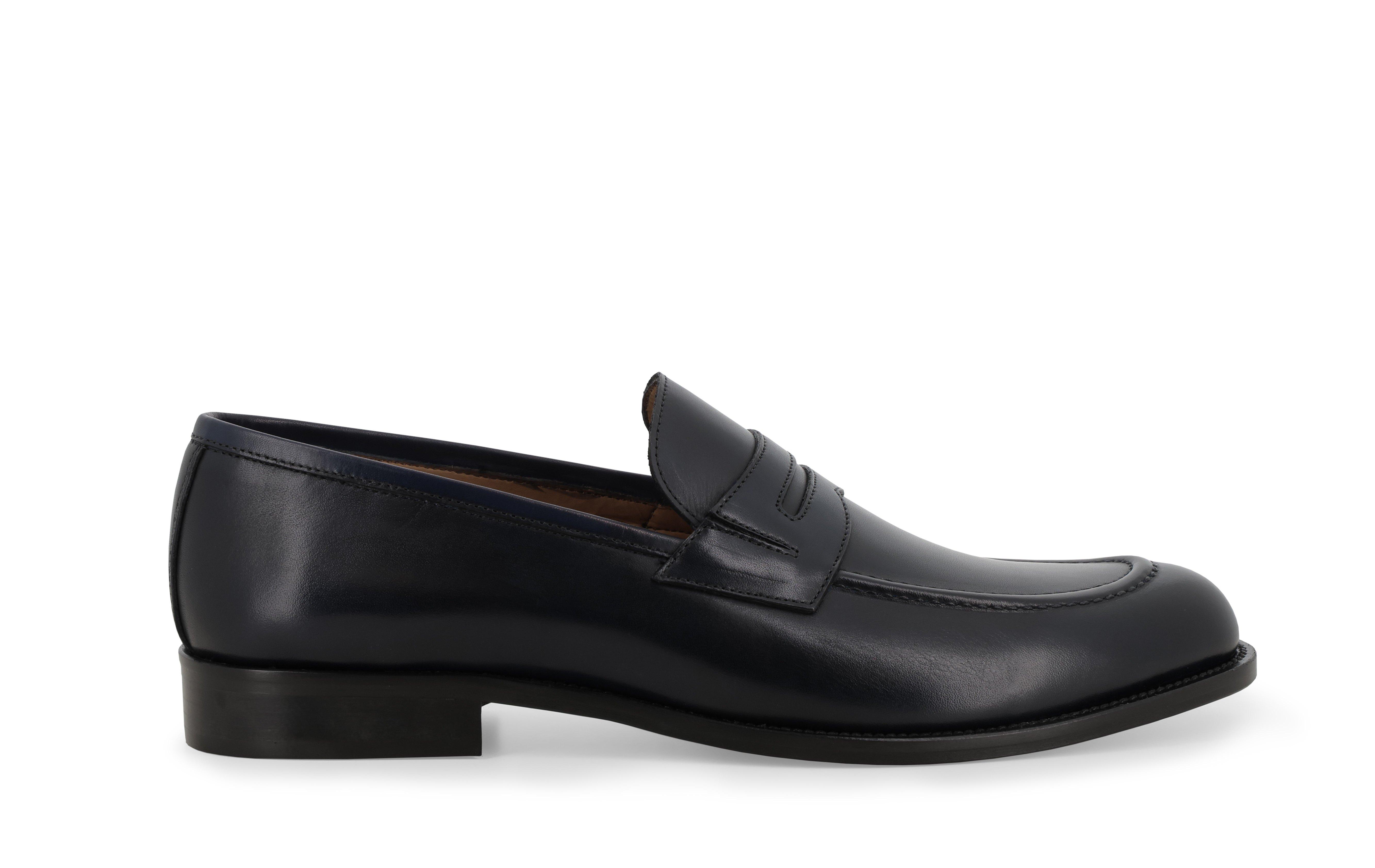 Mocassino penny loafer in pelle blu notte stile college classico 45