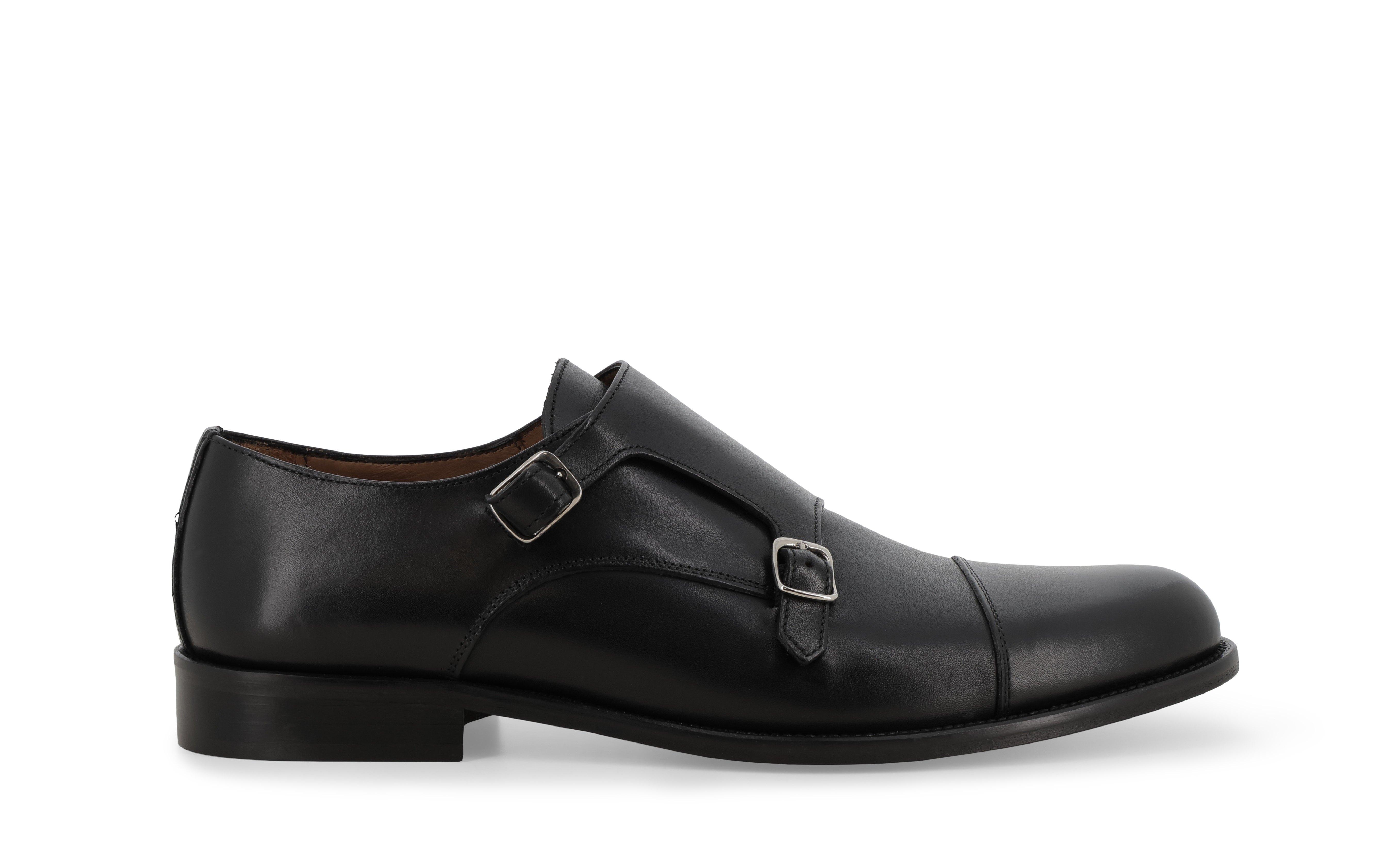 Scarpa doppia fibbia double monk strap in pelle nera cap toe 40