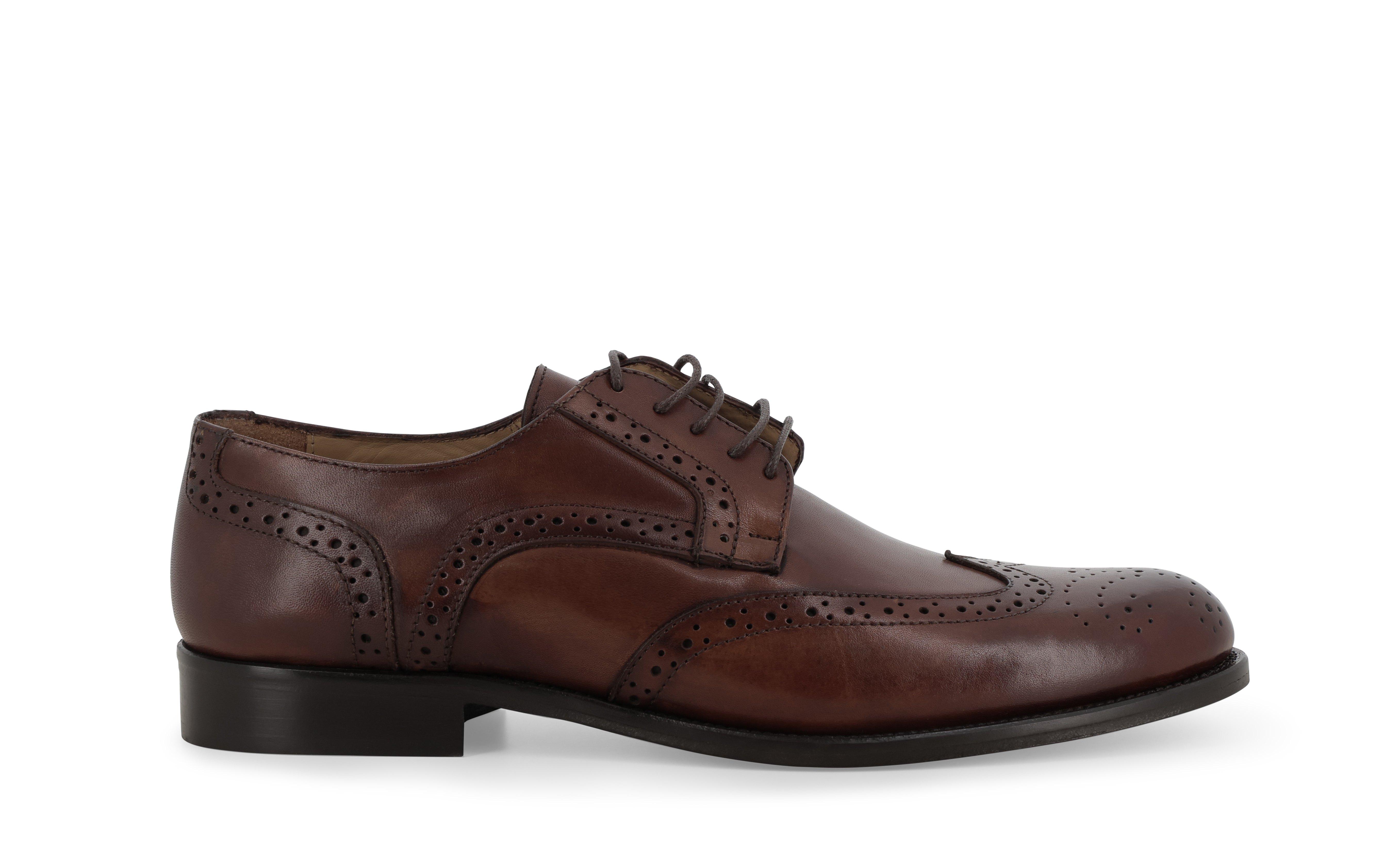 Scarpa derby wingtip brogue in pelle color mogano - lavorazione inglese 42