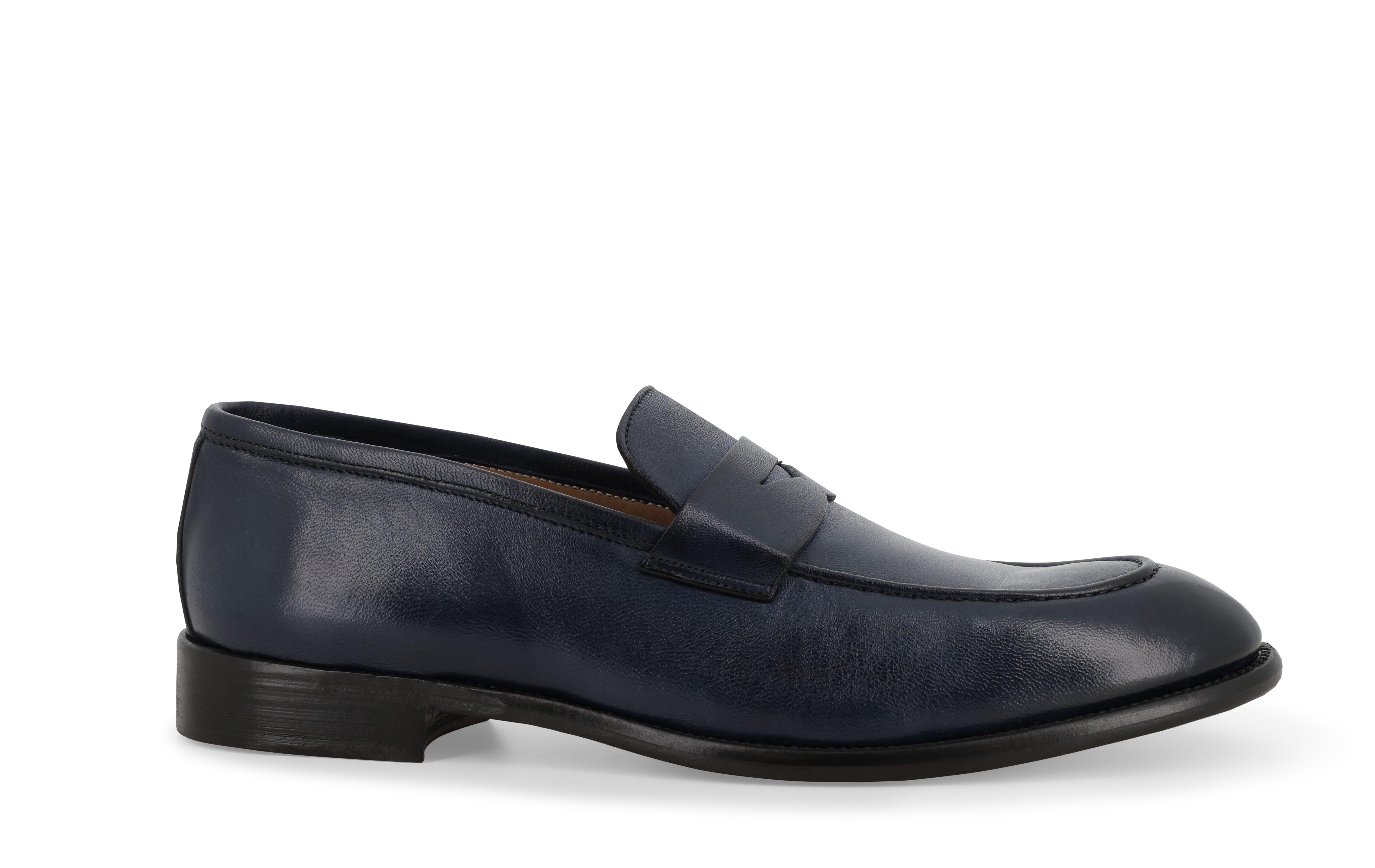 Mocassino penny loafer in pelle blu navy 43