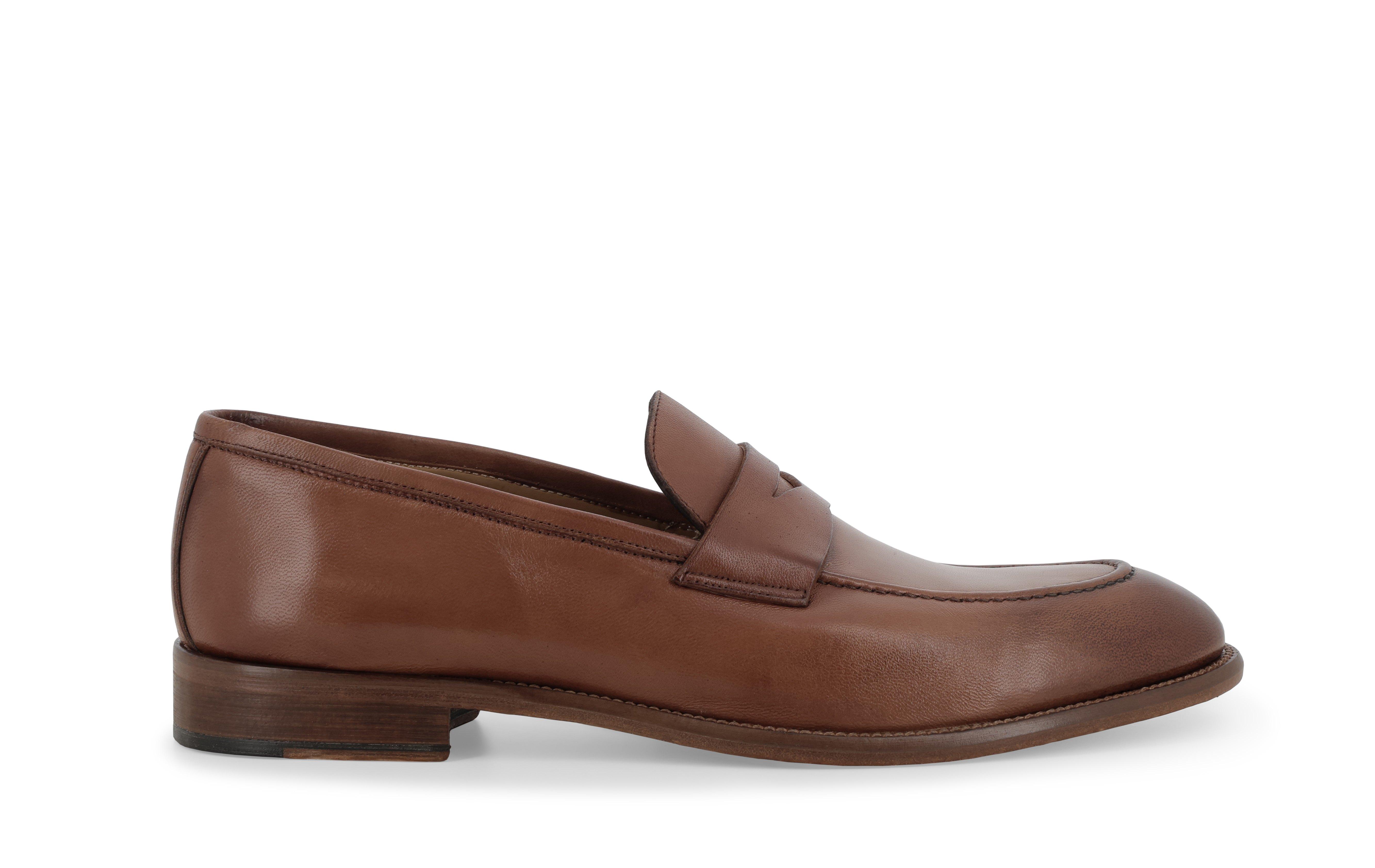 Mocassino penny loafer in pelle marrone cuoio