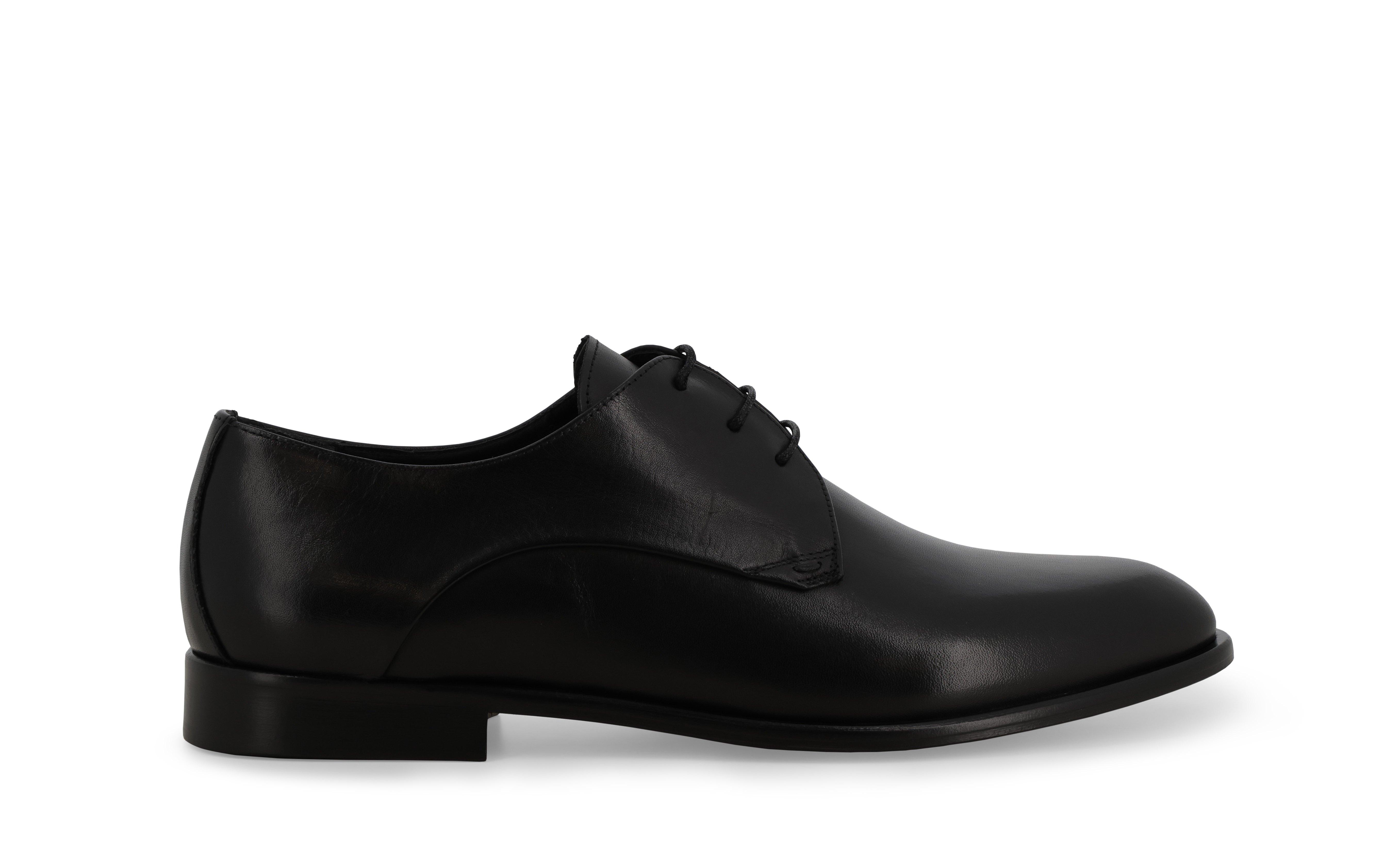 Scarpa derby plain toe liscia in pelle nera 45