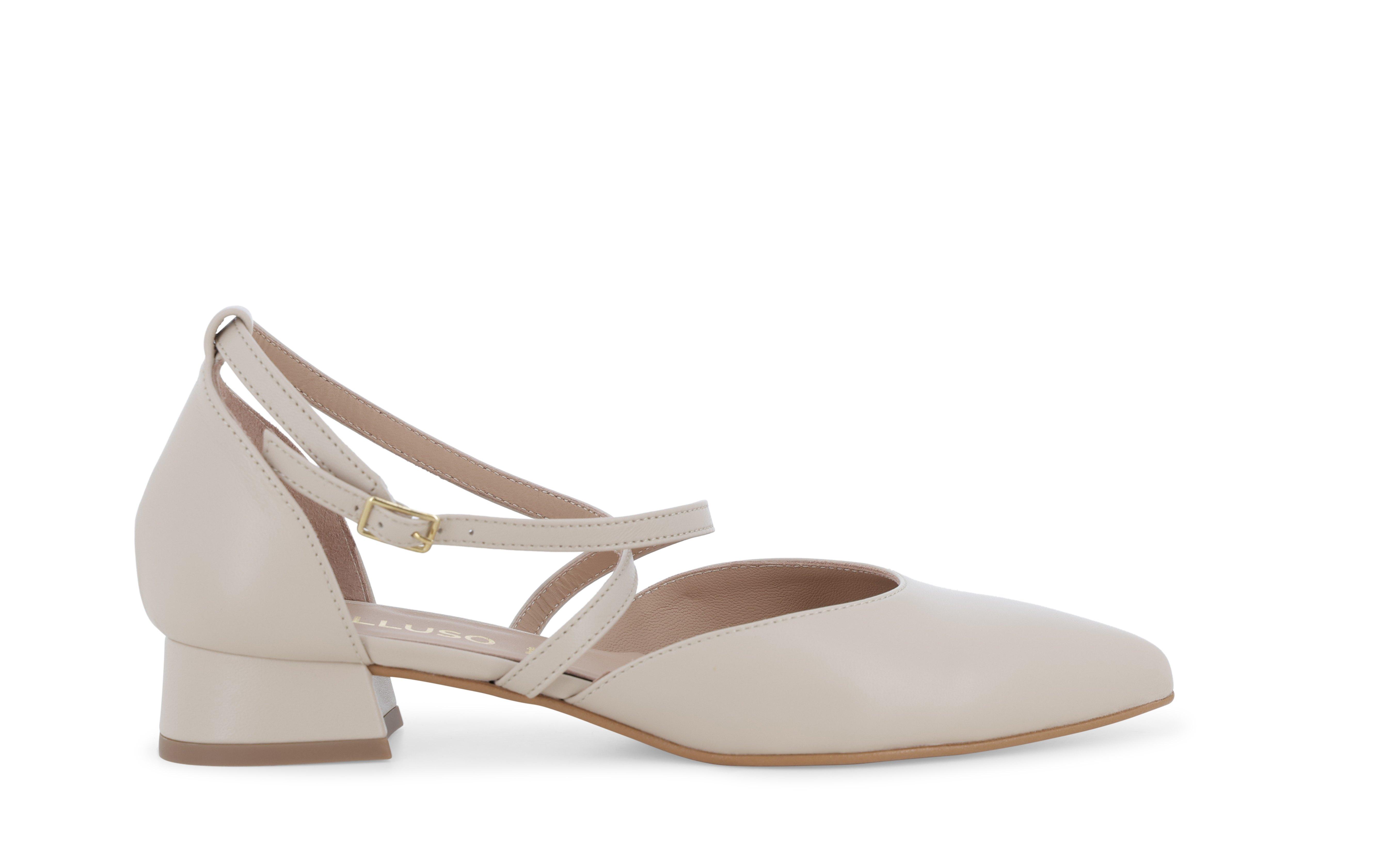 Décolleté d'Orsay aperta in pelle beige chiaro con cinturino incrociato v229q 40