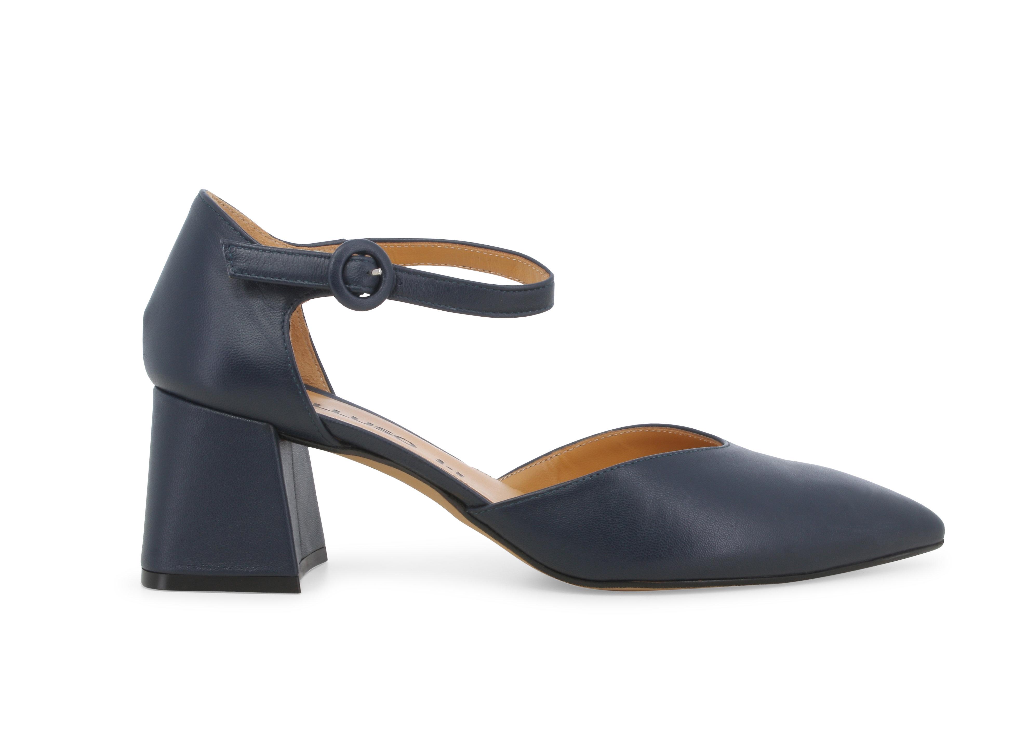 Décolleté donna con cinturino in pelle blu abyss v308q 38