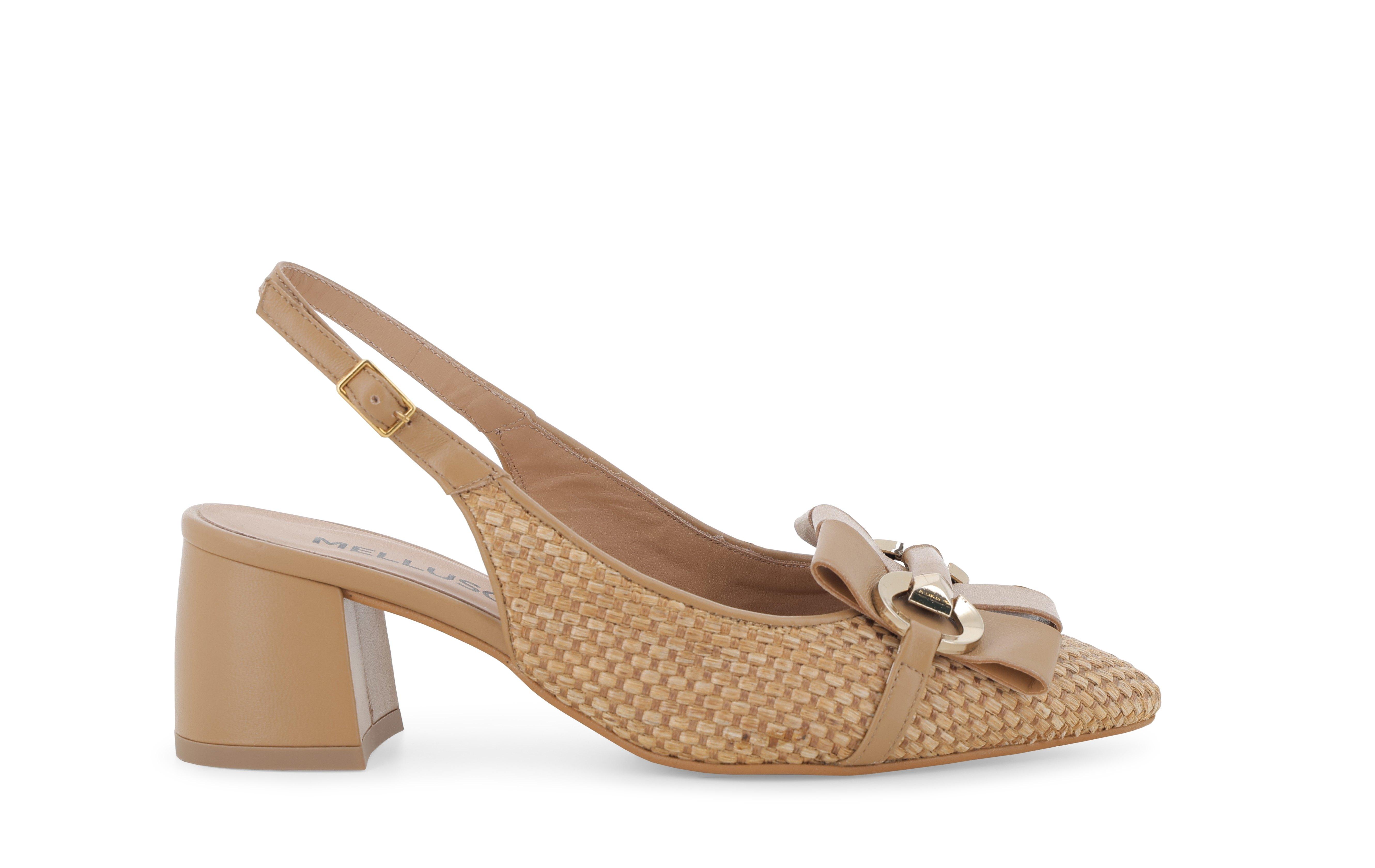 Slingback intrecciata color cuoio con fiocco v311q