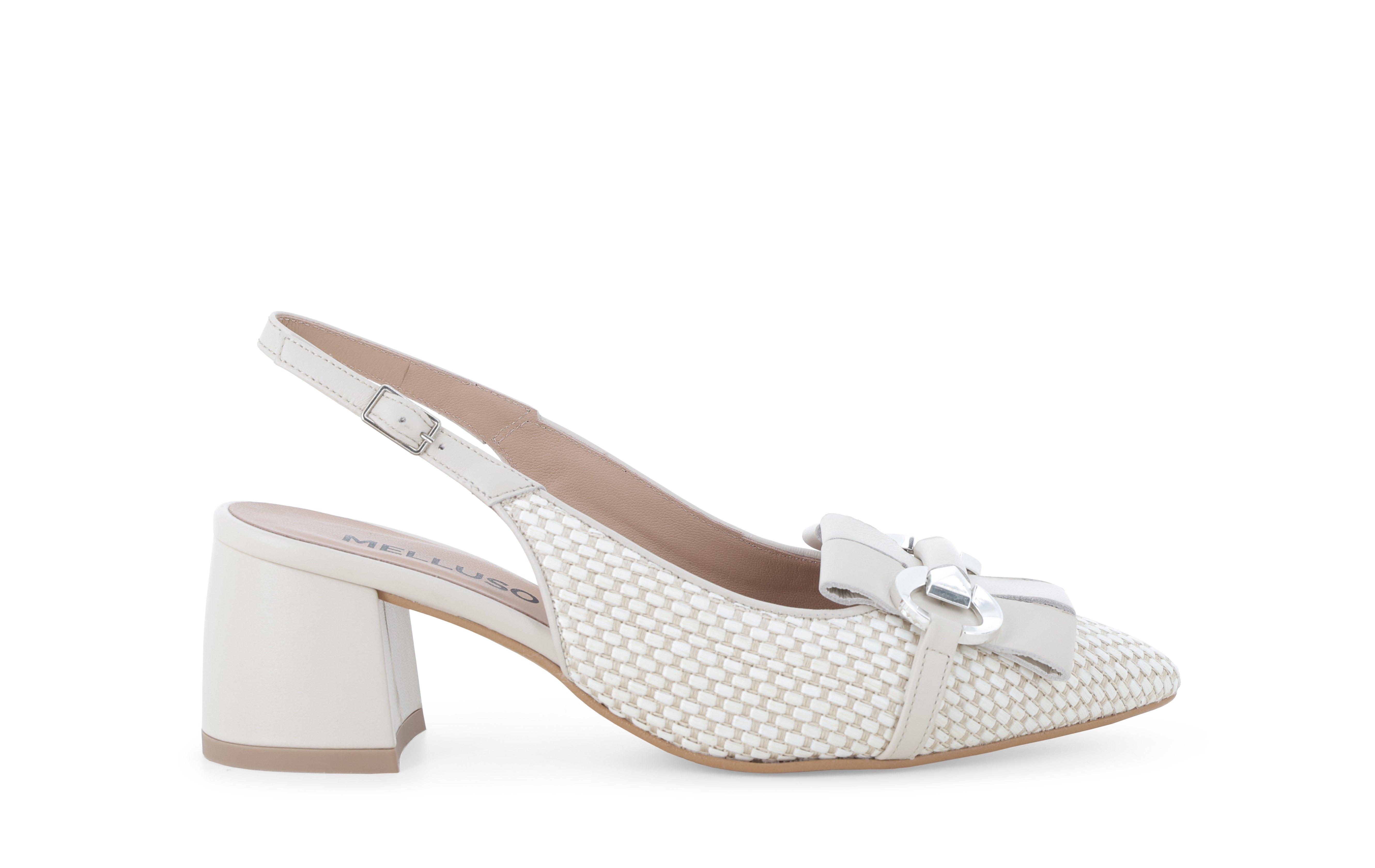 Slingback intrecciata bianco panna con fiocco v311q