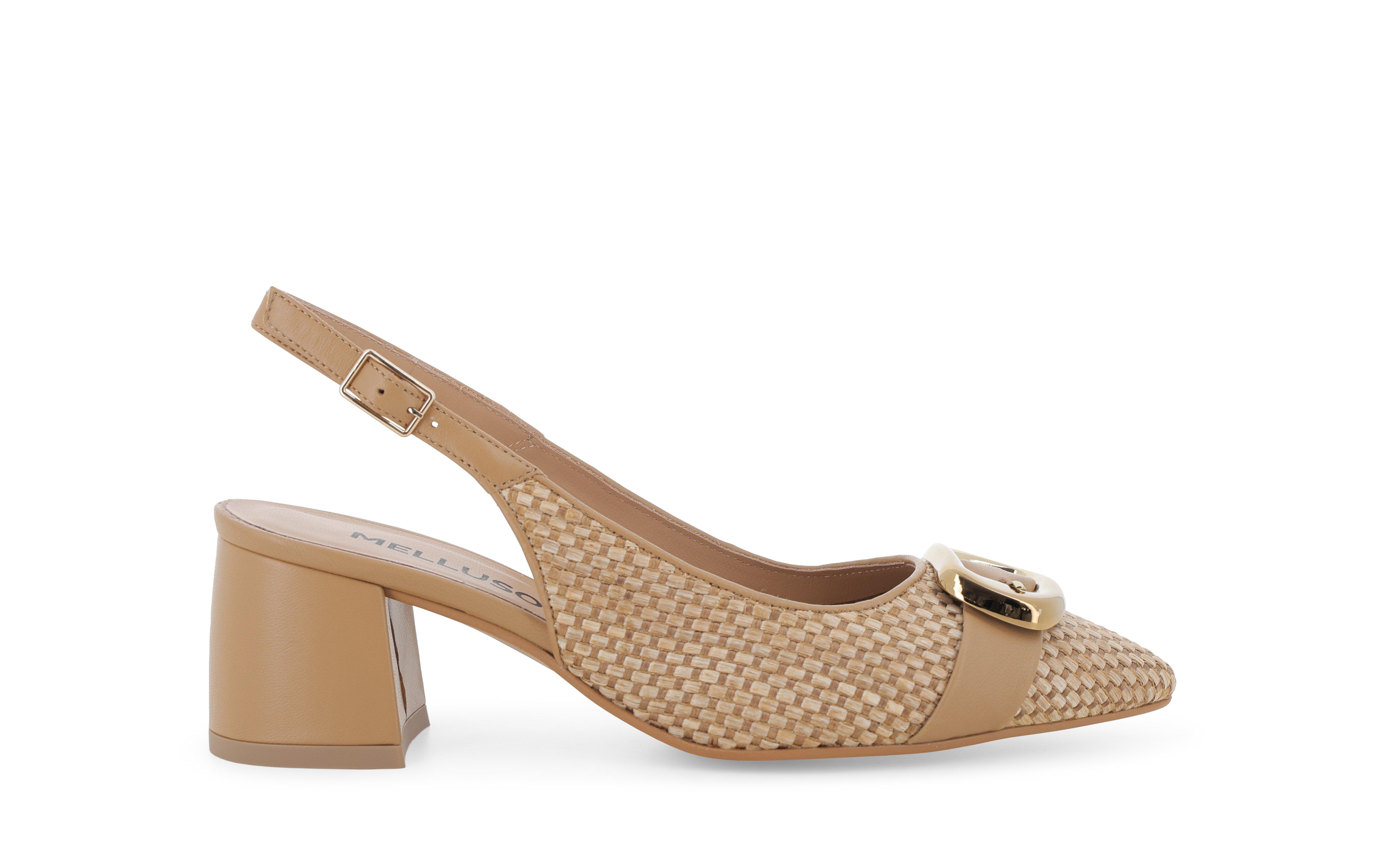 Slingback intrecciata color cuoio con fibbia metallica v313 40