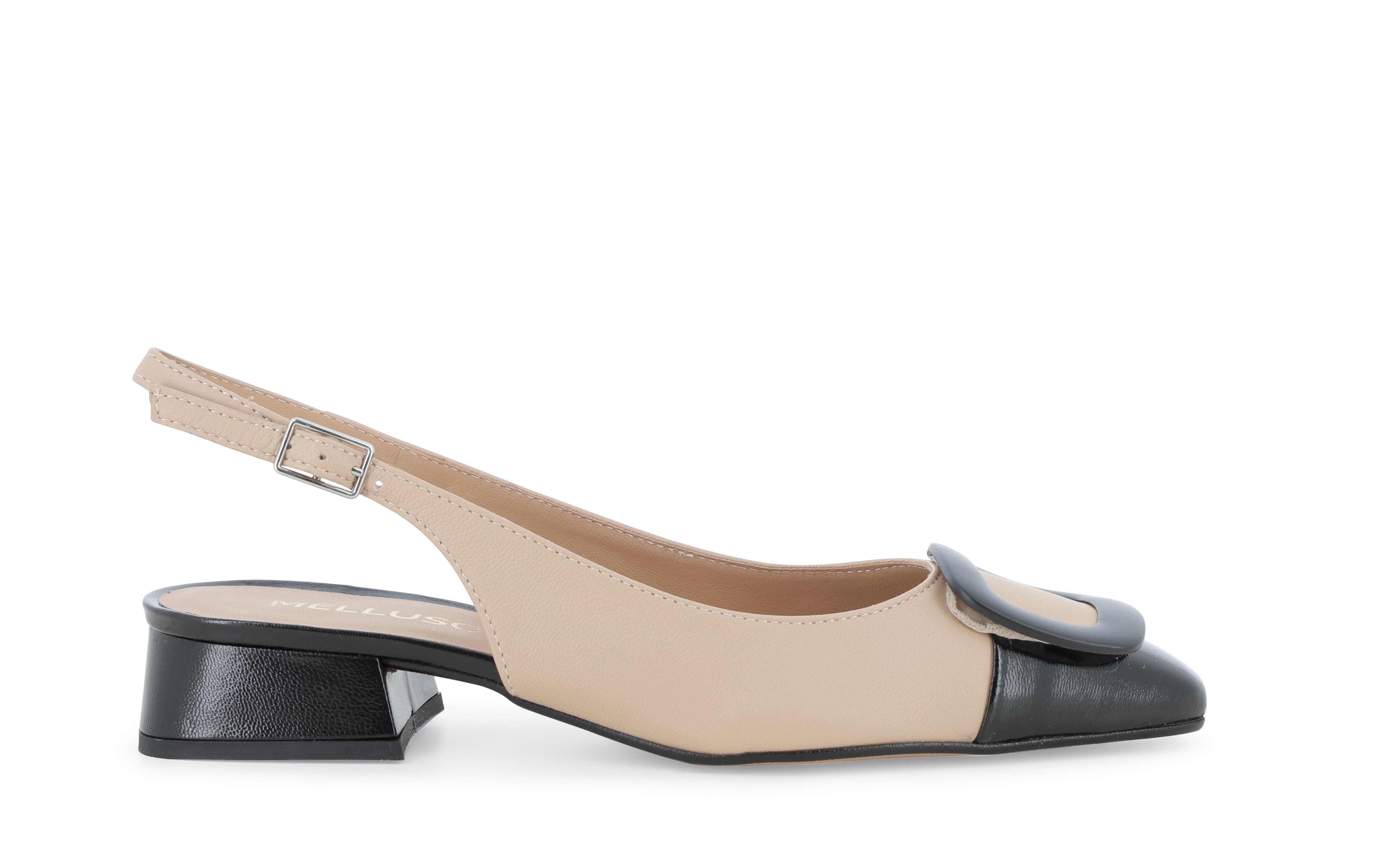 Décolleté donna slingback con cinturino in pelle nero nude v701q 38