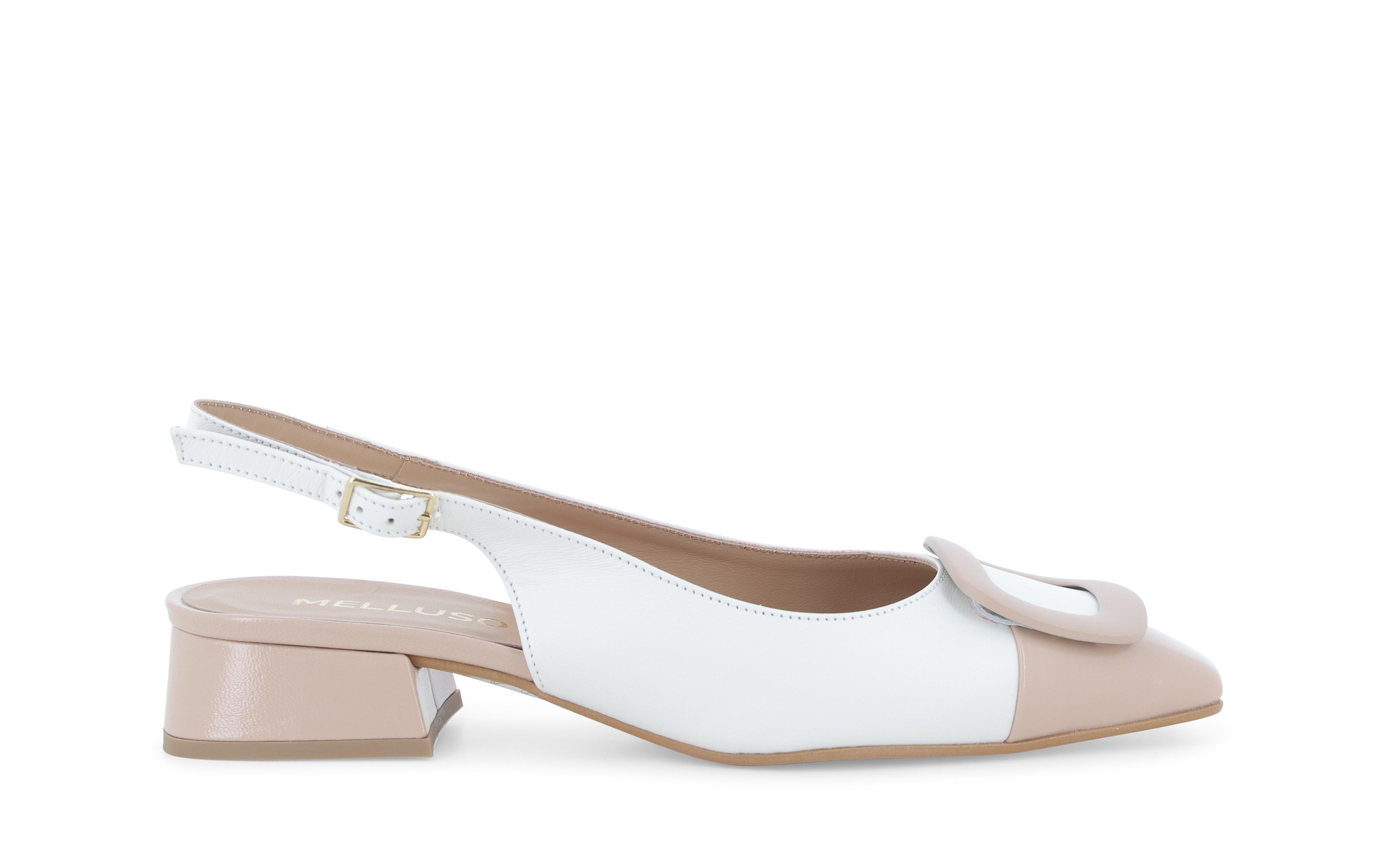 Décolleté donna slingback con cinturino in pelle bianco nude v701q 41