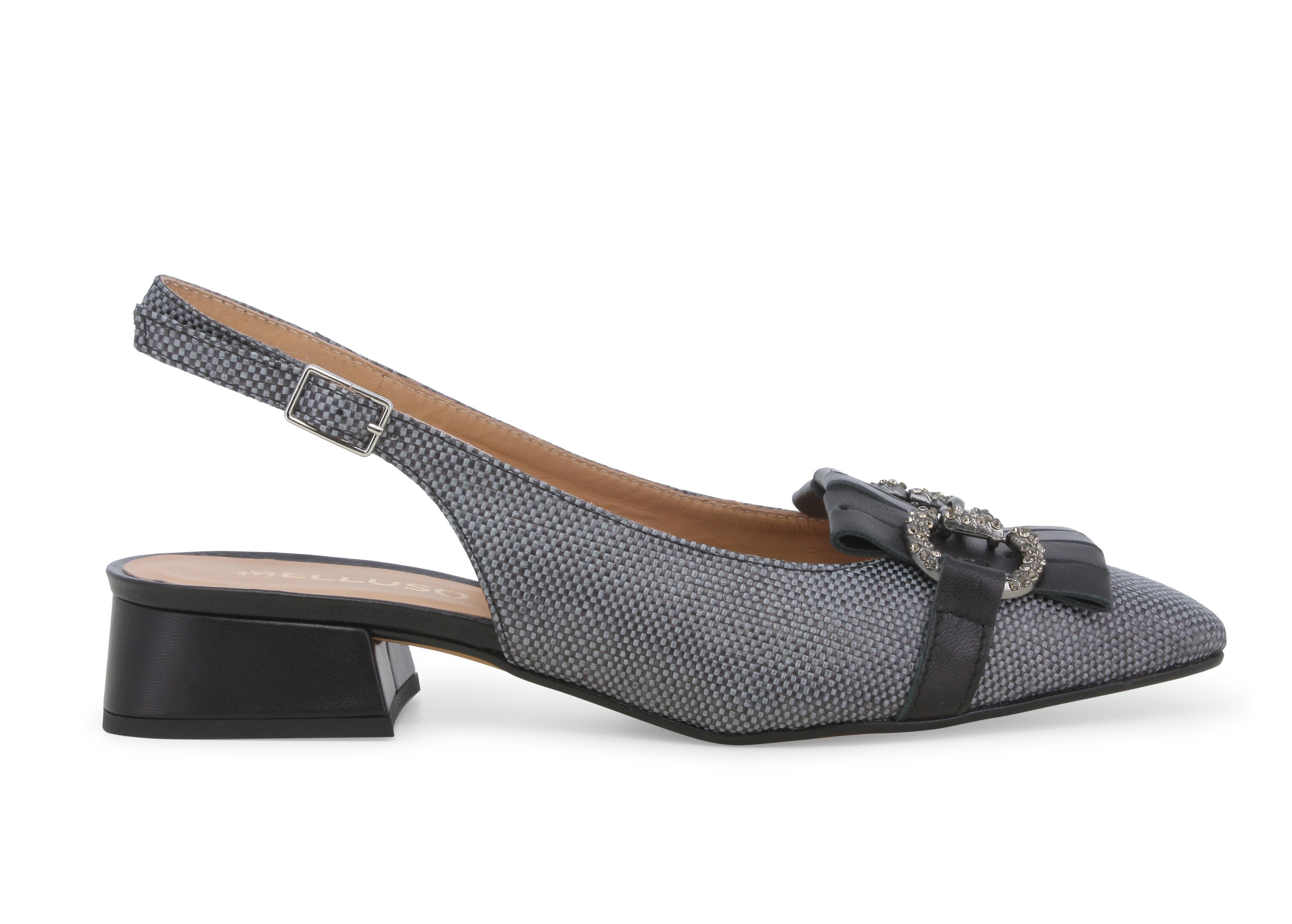 Slingback grigia in tessuto micro-fantasia con fiocco gioiello v703q 38