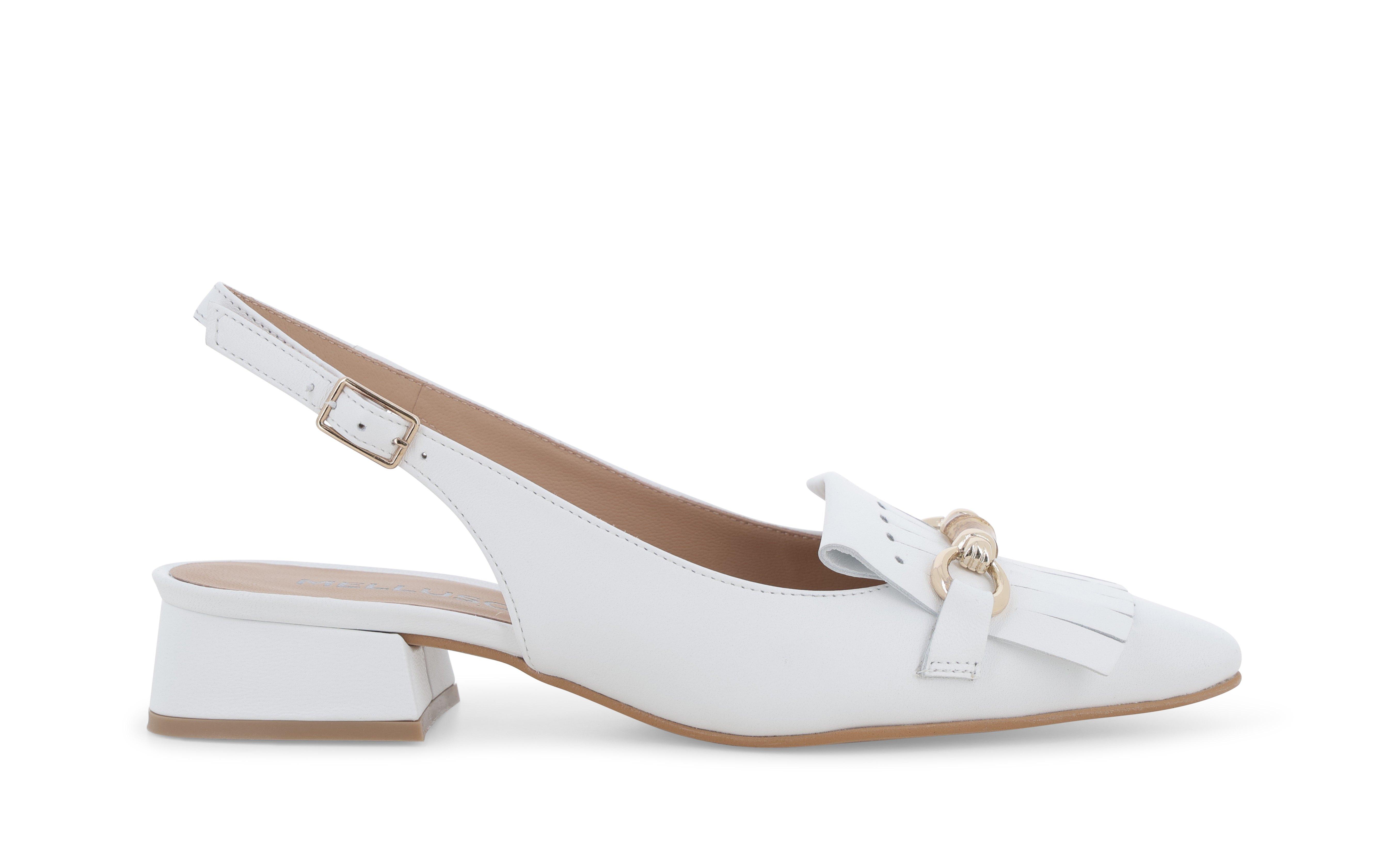 Slingback bianca in pelle con frangia decorativa v708 38