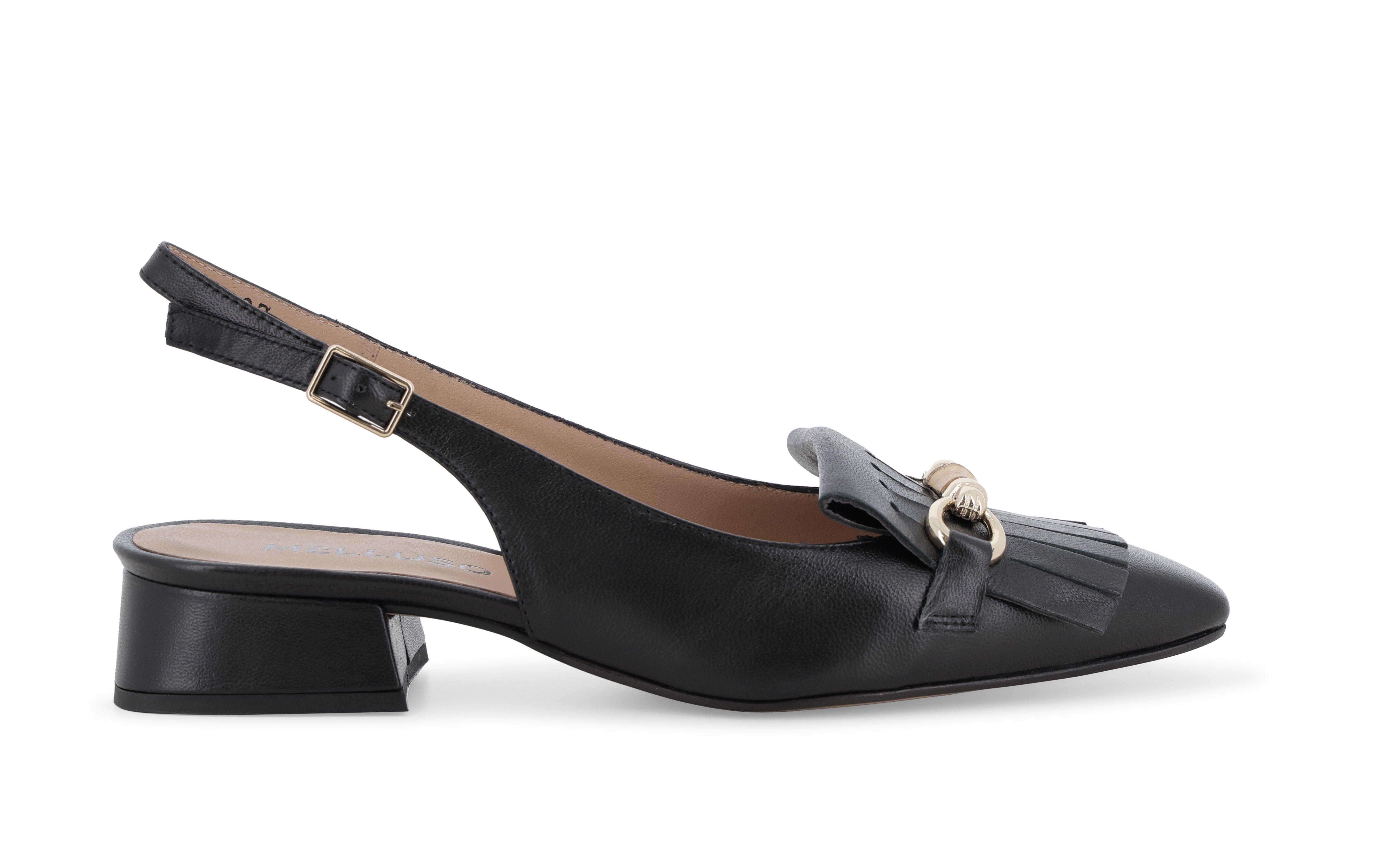 Slingback nero con frangia e accessorio dorato v708 36