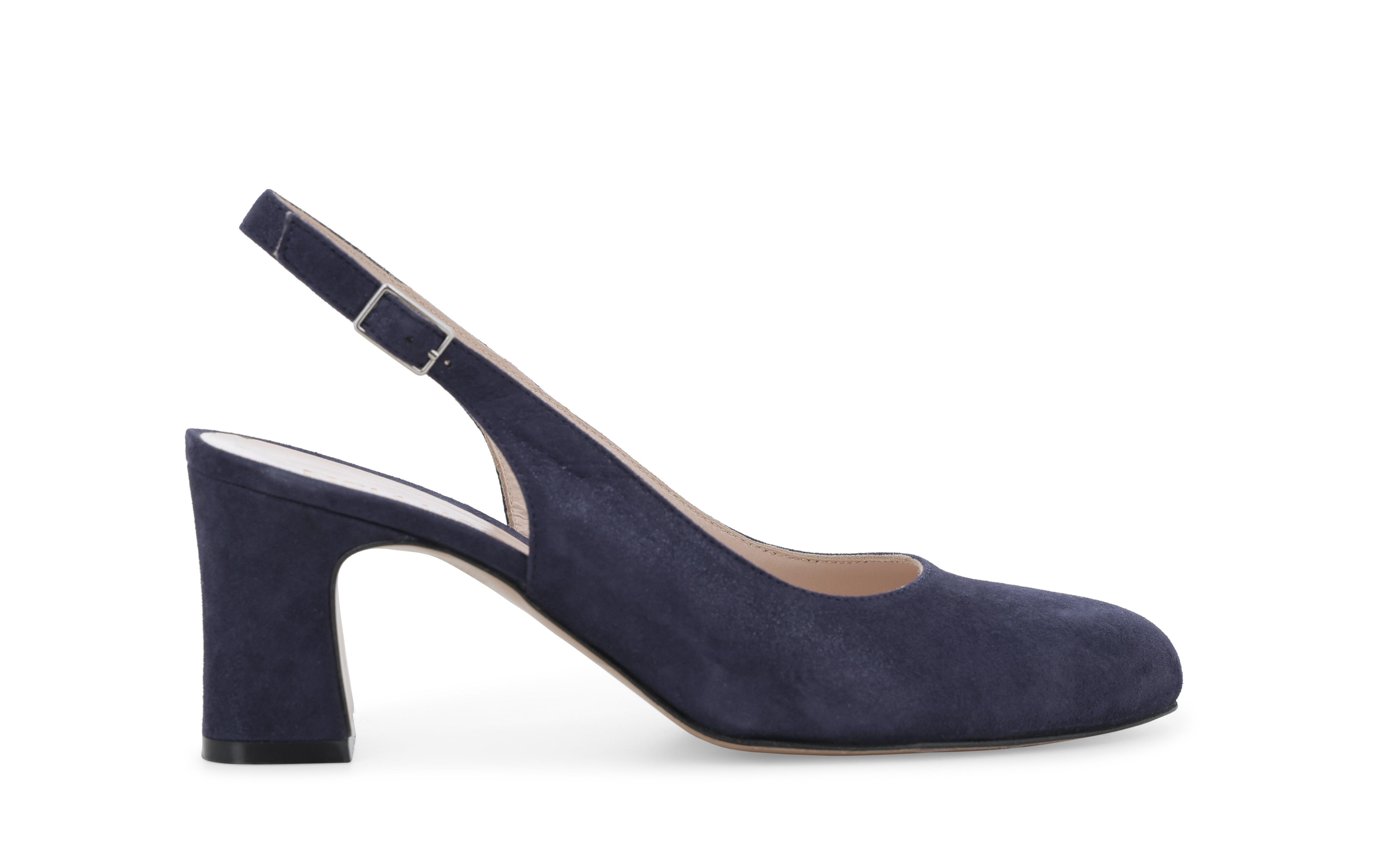 Slingback chiusa in camoscio blu navy con tacco medio x516q