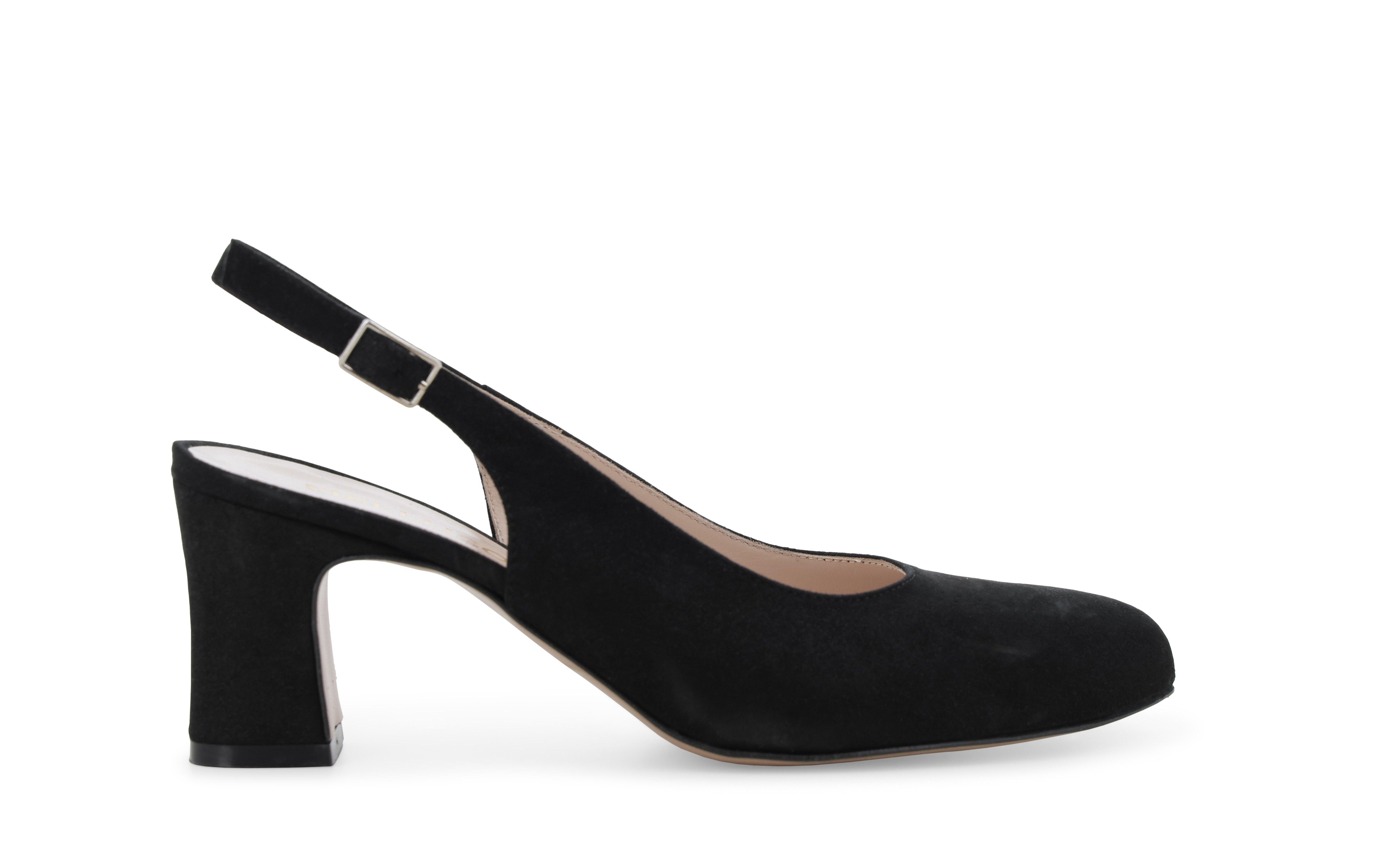Slingback classica in camoscio nero con tacco a blocco x516q 36