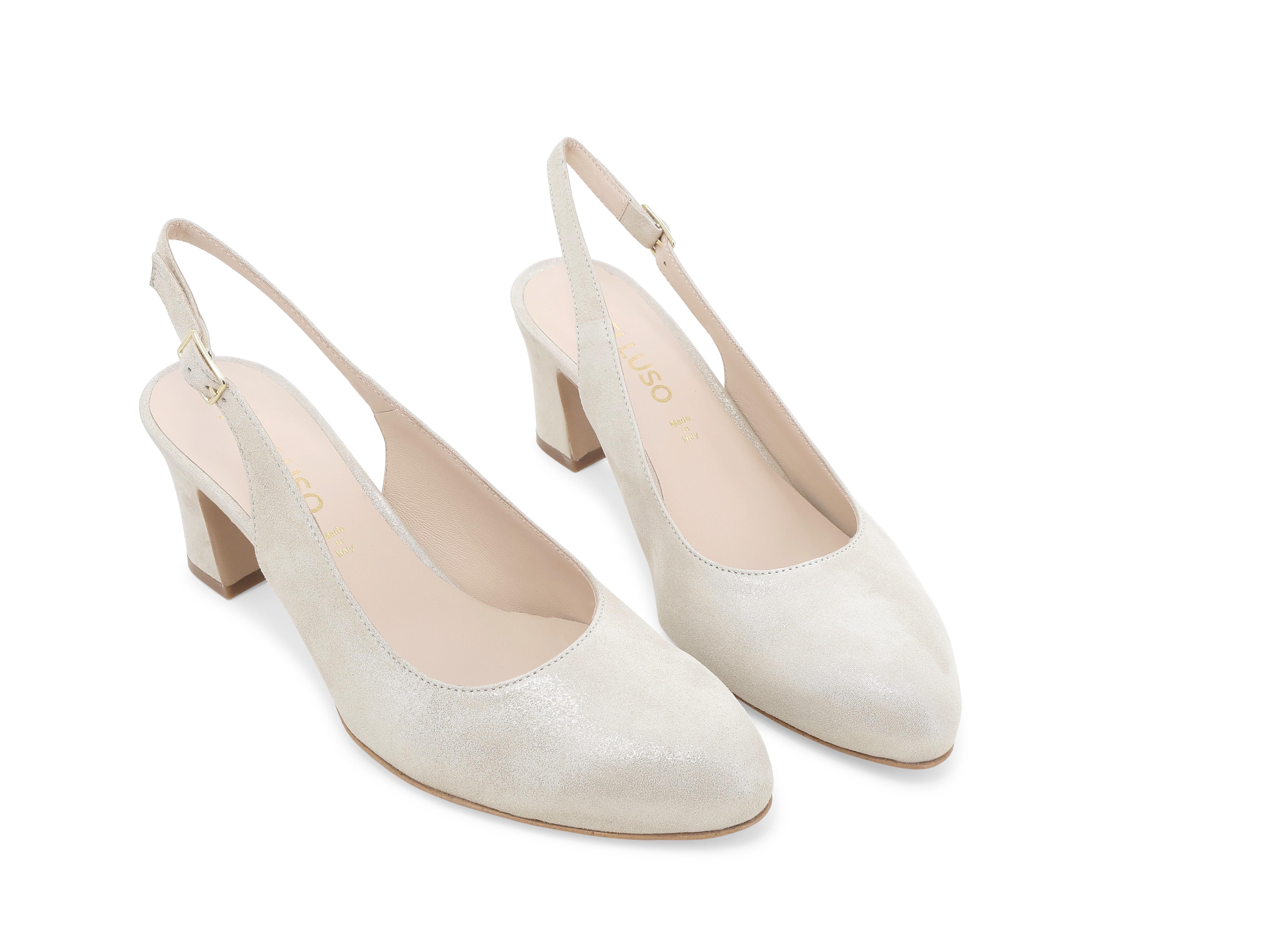 Slingback elegante color champagne laminato con tacco medio x516q 36