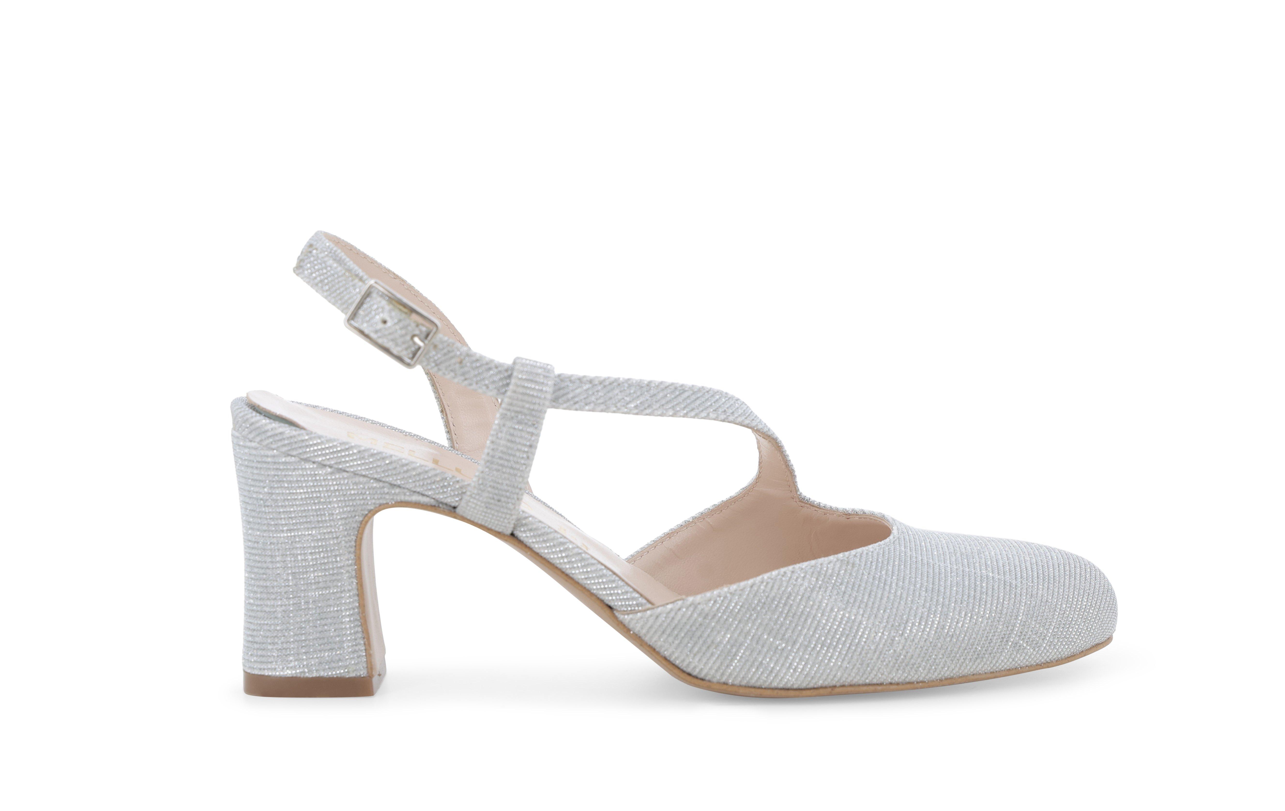 Slingback brillante incrociata in tessuto argento x517q 38