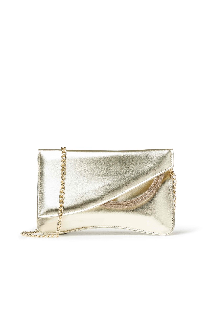 Borsa pochette con tracolla laminato oro bj057 50
