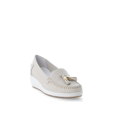 Mocassino con zeppa comodo in pelle beige vaniglia 01027q