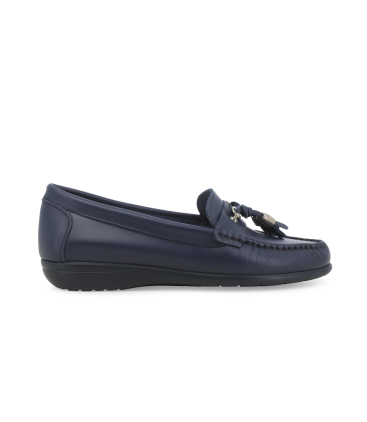 Mocassino basso comodo con nappe in pelle blu 01087q