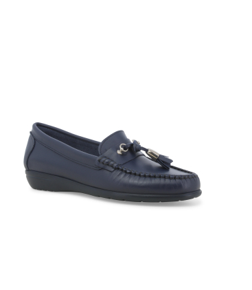 Mocassino basso comodo con nappe in pelle blu 01087q