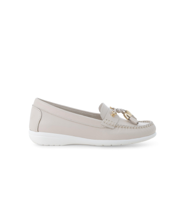 Mocassino basso comodo con nappe in pelle vaniglia 01087q