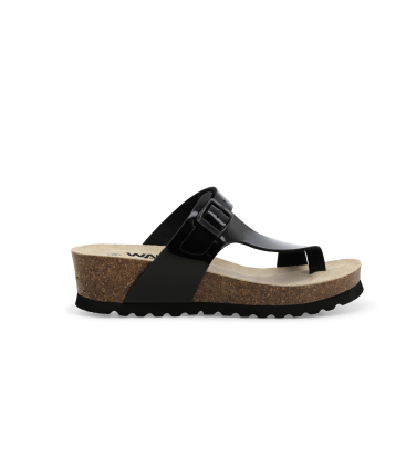 Ciabatta infradito con zeppa in sughero 018140q  comfort e stile in camoscio nero