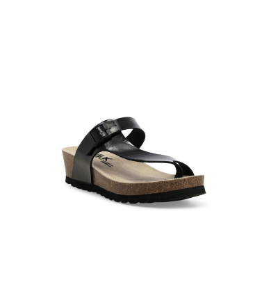 Ciabatta infradito con zeppa in sughero 018140q  comfort e stile in camoscio nero