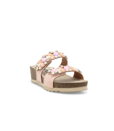 Sandalo slide con pietre gioiello 018147q zeppa in sughero e decorazioni rosa cipria