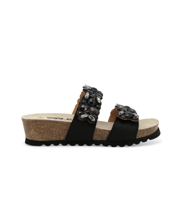 Sandalo slide con pietre gioiello 018147q zeppa in sughero e decorazioni nero