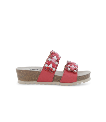 Sandalo slide con pietre gioiello 018147q zeppa in sughero e decorazioni rosso