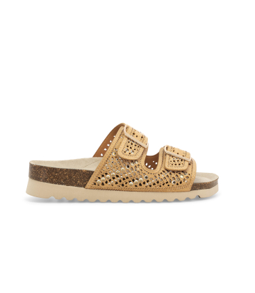 Sandalo slide con zeppa in sughero a doppia fibbia decorata 018161q