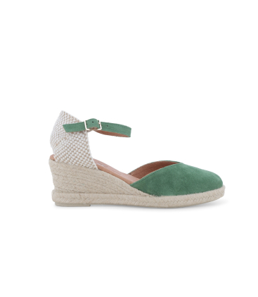 Espadrillas con zeppa in corda e tomaia in camoscio verde 018206q